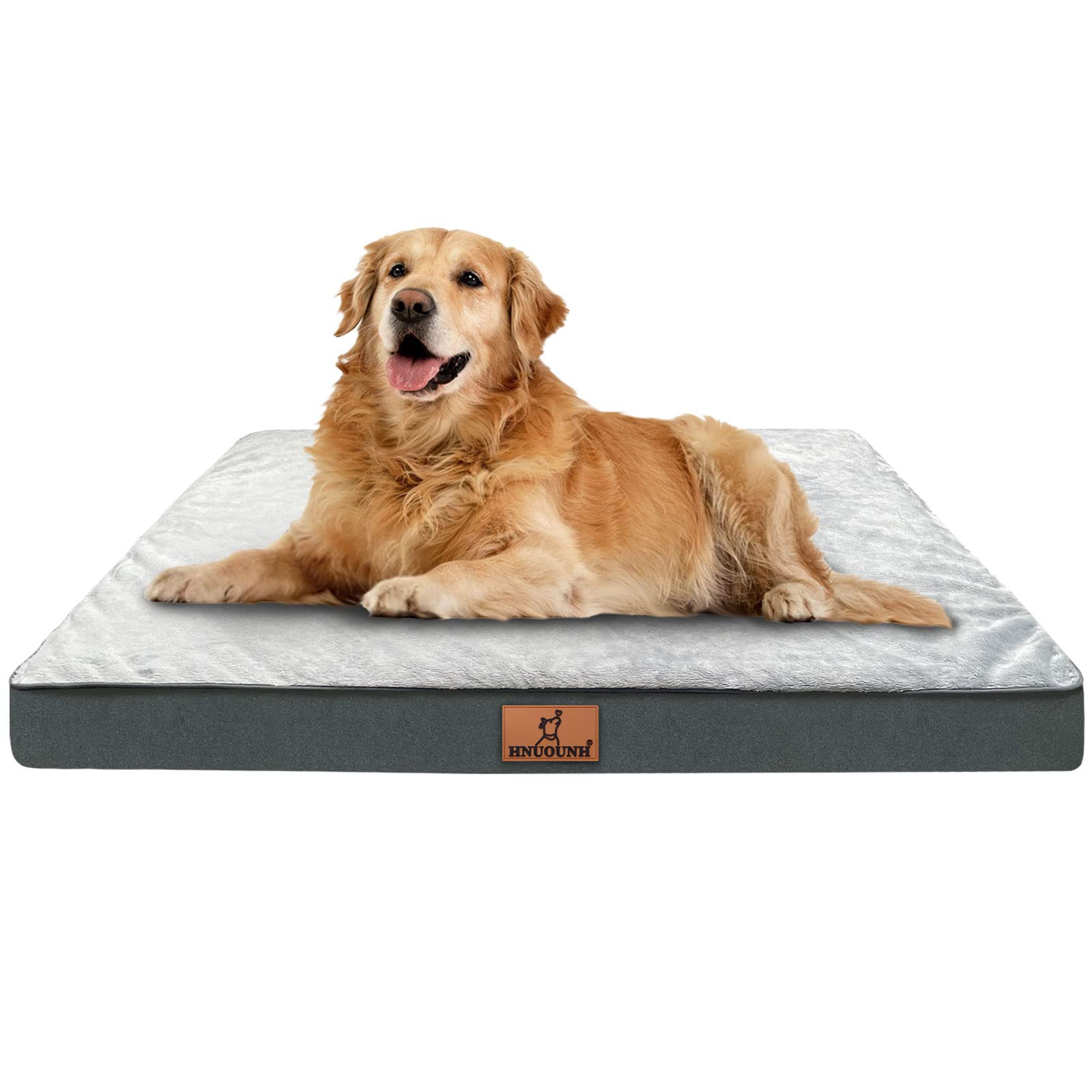 Orthopedic Dog Bed for Medium, Large & XL Dogs - Waterproof Egg Foam Pet Bed with Removable Washable Cover & Non-Slip Bottom - Grey XL (42