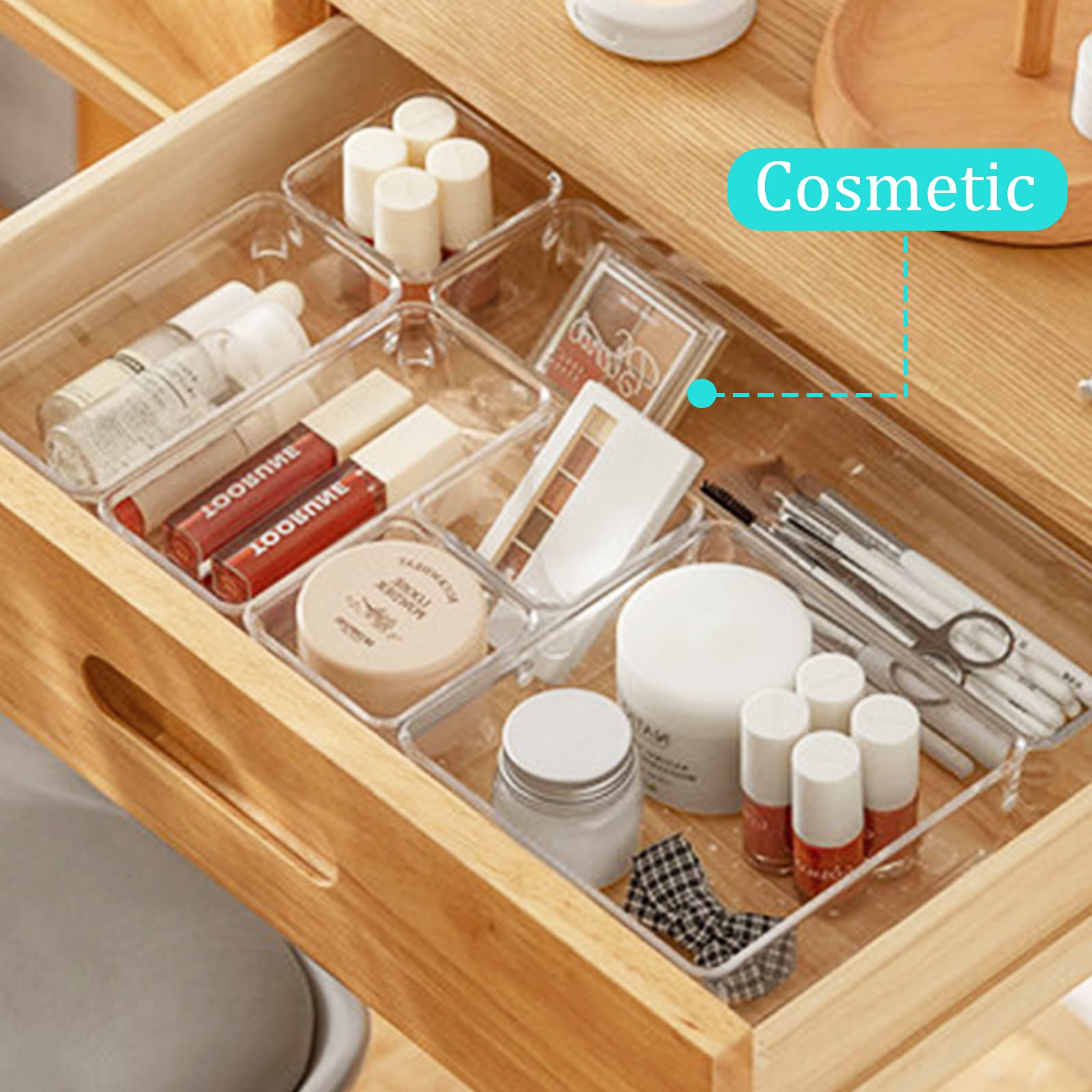 TWBEST 24-Pack Plastic Drawer Organizers - Clear Storage Bins for Makeup, Stationery, Utensils - Perfect for Bathroom, Kitchen, Office & Desk Organization (Transparent)