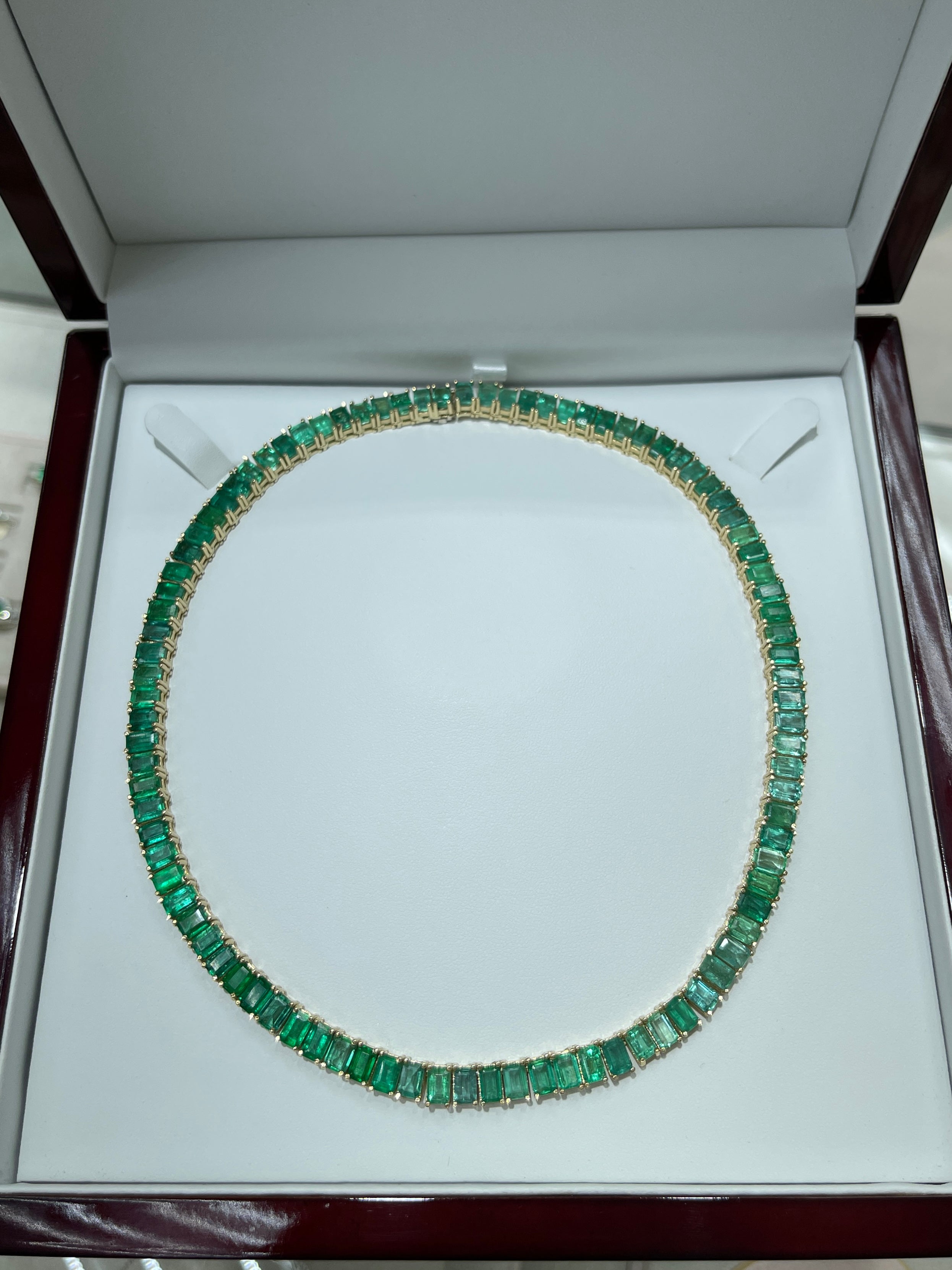 14K Gold XL 53tcw Emerald Cut Tennis Necklace - 16 Inches Elegant Jewelry for Weddings, Parties & Special Occasions