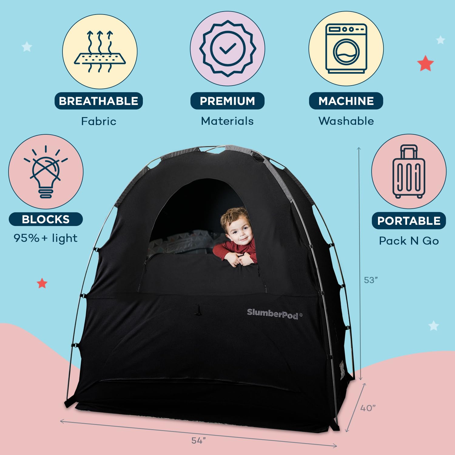 **SlumberPod Blackout Sleep Tent for Baby - Portable Travel Essential with Fan & Sound Machine | Blocks 95% Light for Mini Crib & Pack n Play | Includes 2 Pouches & Breathable Fabric - Perfect for Travel, Camping & Nursery**