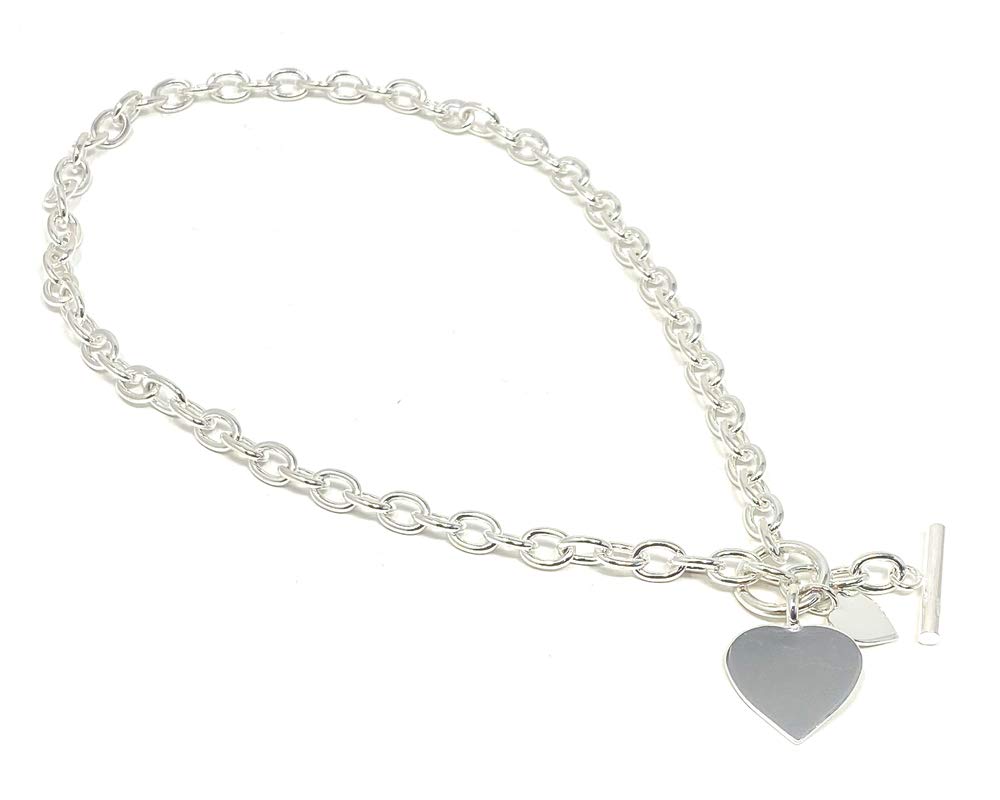 925 Sterling Silver Double Heart Pendant Necklace for Women - 925 Hallmarked with T Bar Clasp - Elegant Gift for Valentine's Day, Anniversary or Birthday - Perfect for Romantic Occasions & Everyday Wear