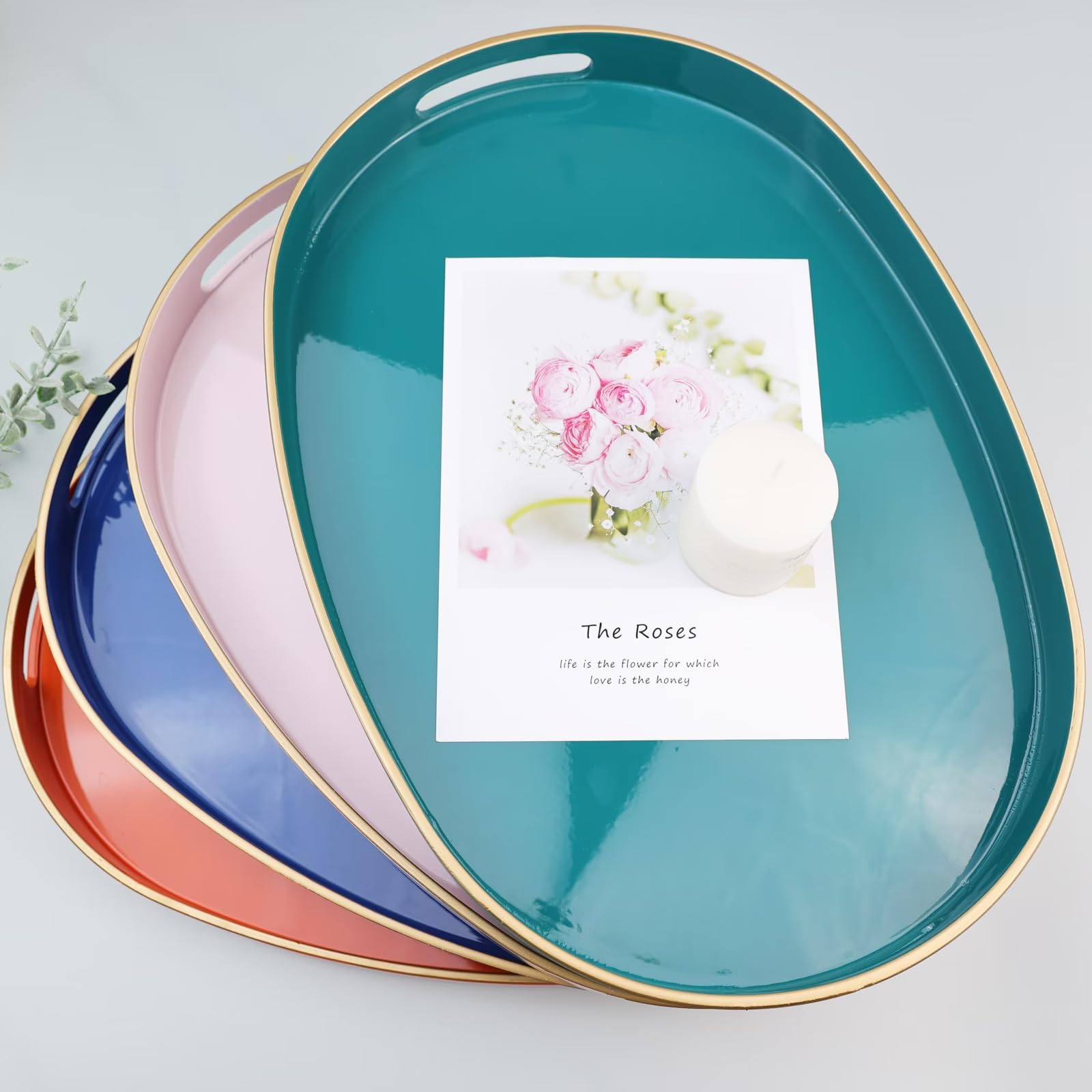 Elegant Gold Oval Decorative Tray with Handles - Versatile Serving Tray for Coffee Table, Ottoman, Dining & Vanity - Perfect for Serving Food, Displaying Decor & Organizing Essentials - Ideal for Home, Office & Wedding Decor