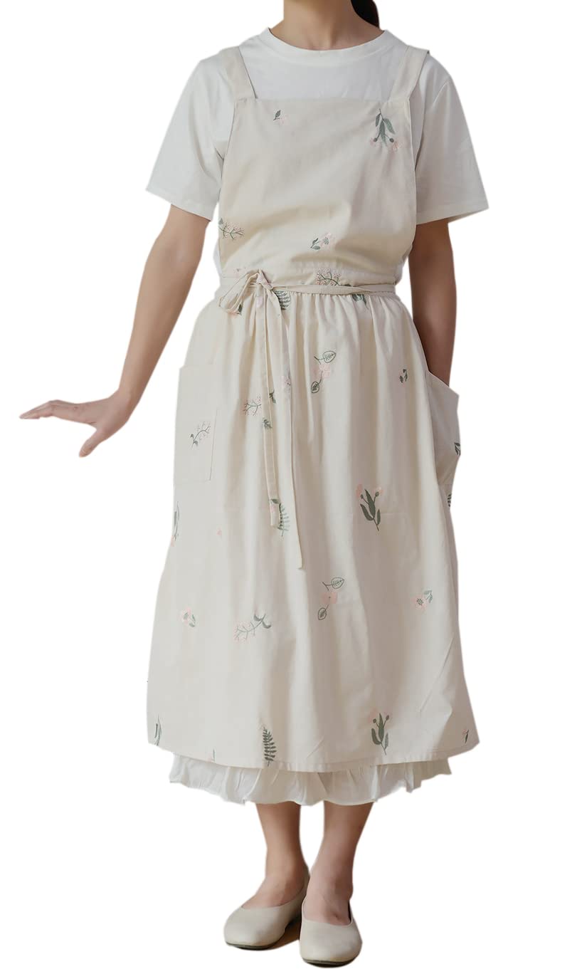 Vintage Cotton Pleated Apron - Waterproof Retro Pinafore Dress for Cooking, Baking, Gardening & Cleaning - Adjustable Waist & Pockets