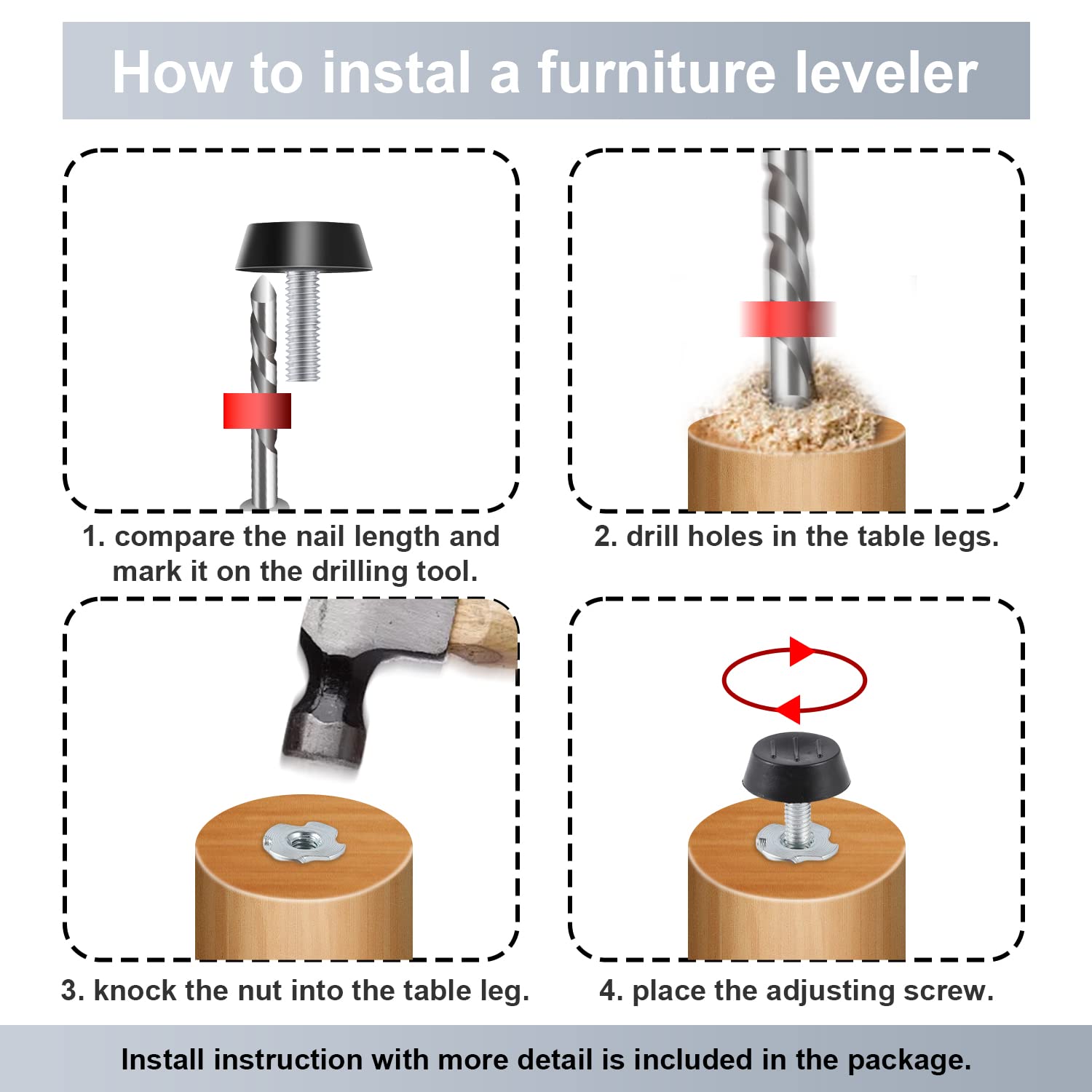 12 Sets Adjustable Furniture Leg Levelers - M6 Threaded Leveling Feet with T-Nuts for Chairs, Tables & Cabinets | Heavy Duty Anti-Slip Furniture Leveling Screws for Uneven Floors & Home Office Use