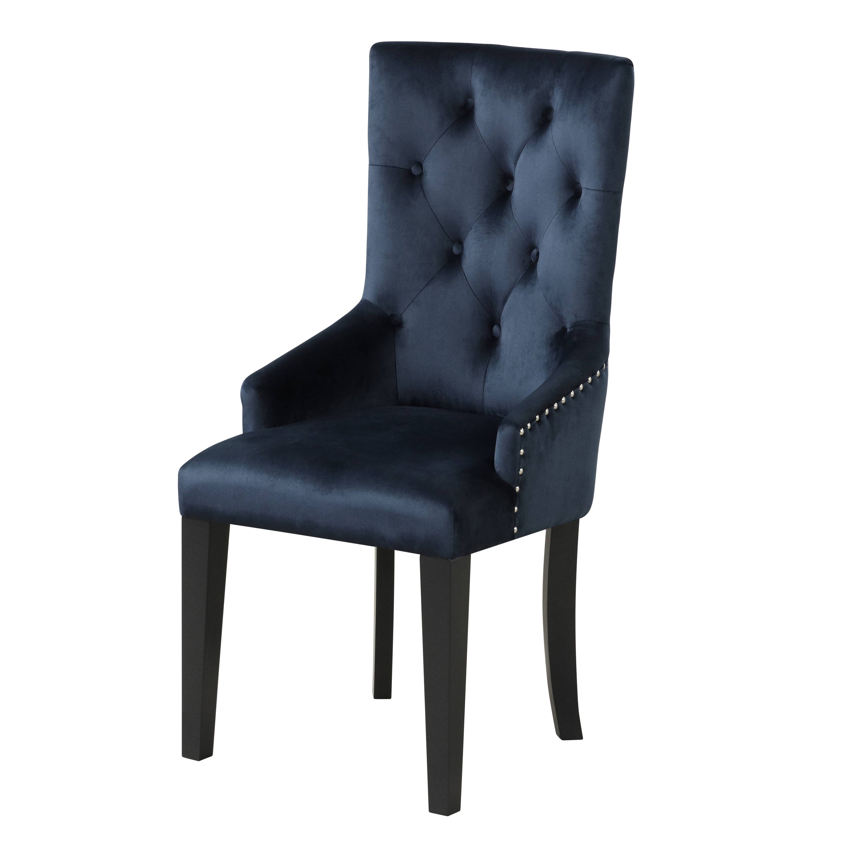Dark Navy and Black Tufted Back Arm Chair - Modern Upholstered Living Room Accent Chair for Home Office, Lounge, and Reading Nook