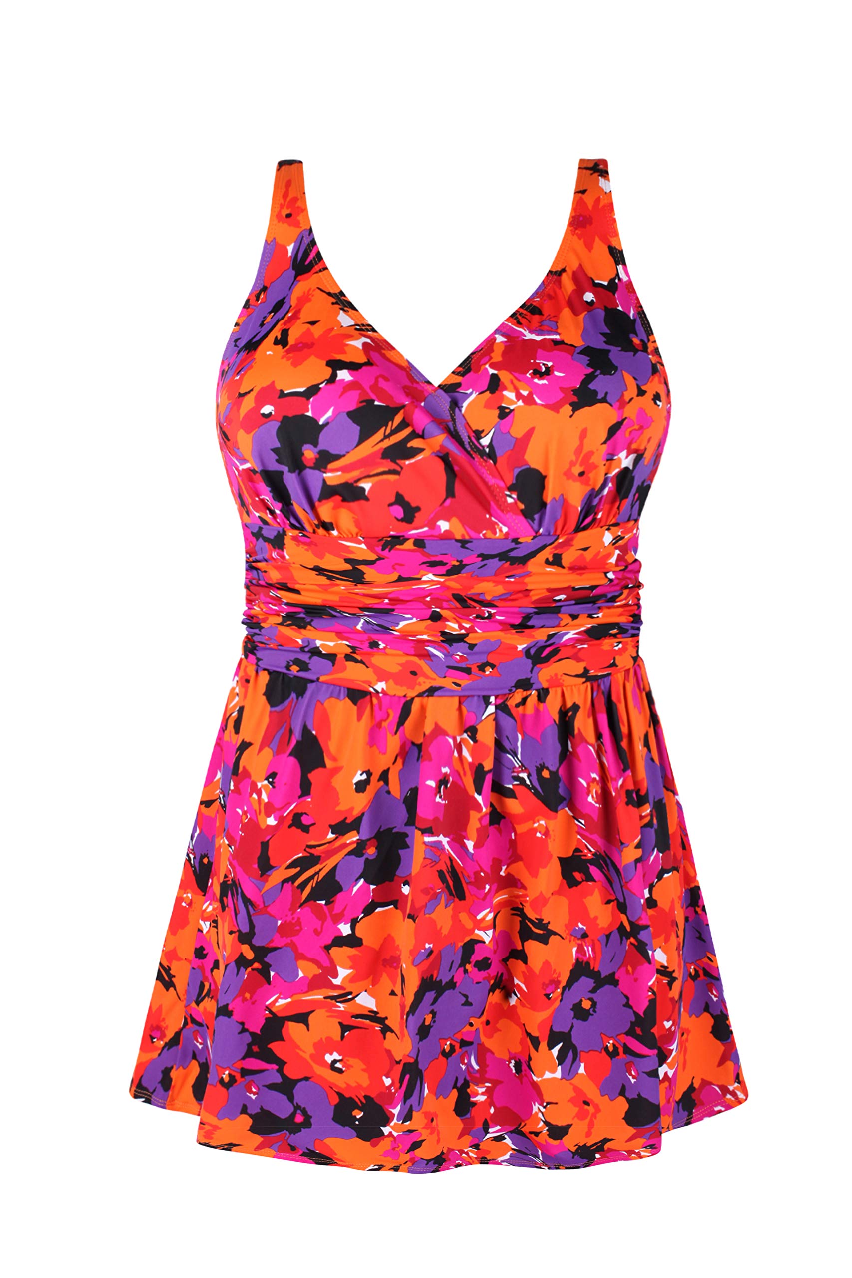 JINXUEER Women's Plus Size Swim Dress - Floral Print Ruched Modest One Piece Swimsuit with Skirt | Slimming Bathing Suit for Beach, Pool & Vacation