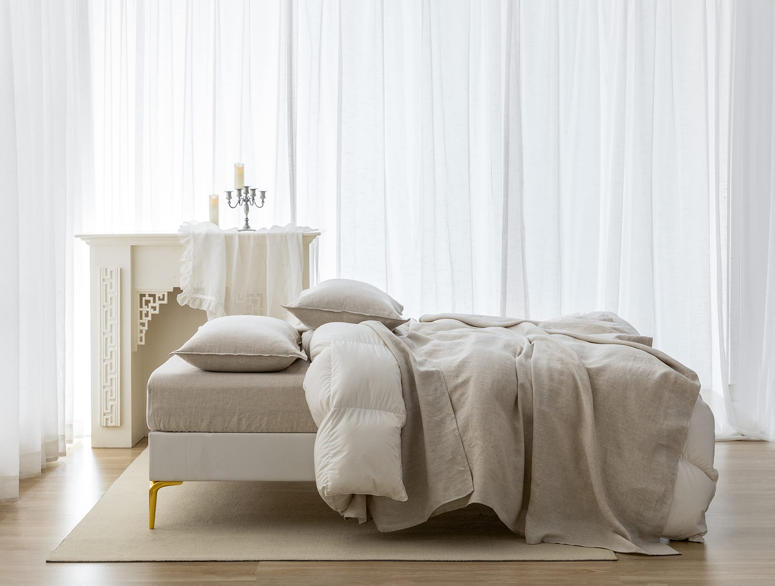 EVERLY 100% French Stonewash Pure Linen Sheets Set - Full Size 4 Piece Bedding (Flat Sheet, Fitted Sheet, 2 Pillowcases) - Breathable & Cooling for Hot Sleepers - Deep Pocket Natural Bed Sheets - Perfect for Summer Nights & Luxury Bedroom Decor
