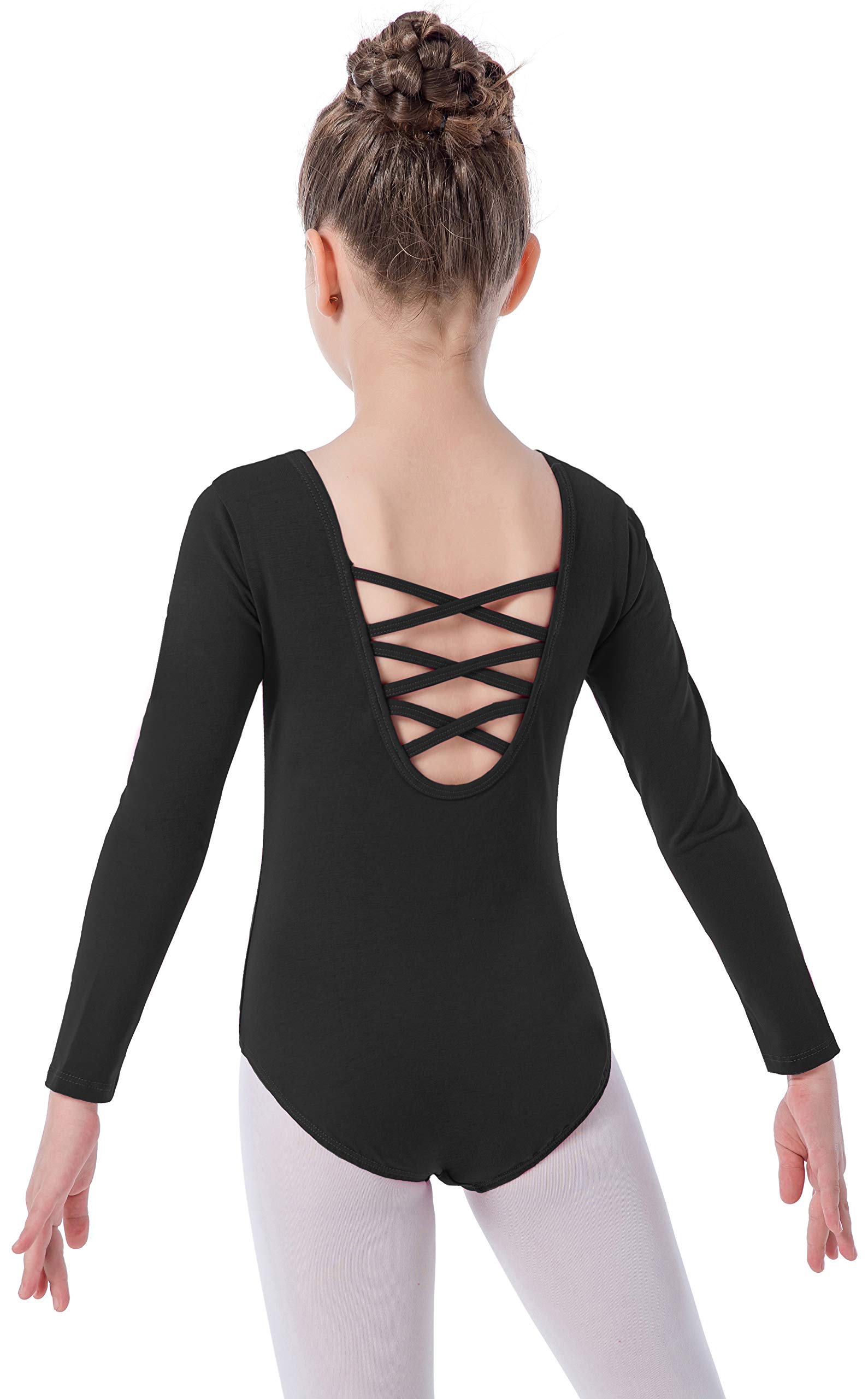 MOLLDAN Girls Long Sleeve Ballet Leotard with Crisscross Back Straps - Dancewear for Ballet, Jazz & Contemporary - Perfect for Dance Class, Recitals & Performances