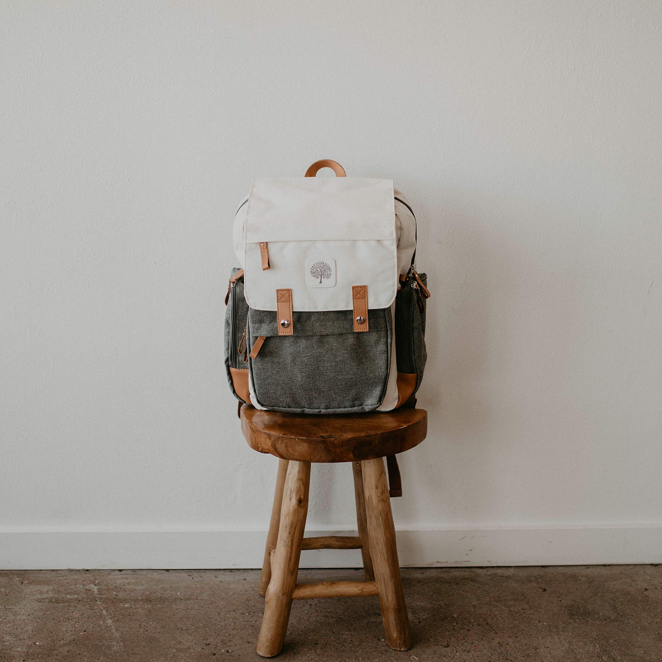 Parker Baby Diaper Backpack - Large Insulated Diaper Bag with Stroller Straps & Changing Pad - Waterproof Baby Essentials Organizer for Travel, Daycare & Outings - Cream Birch Bag