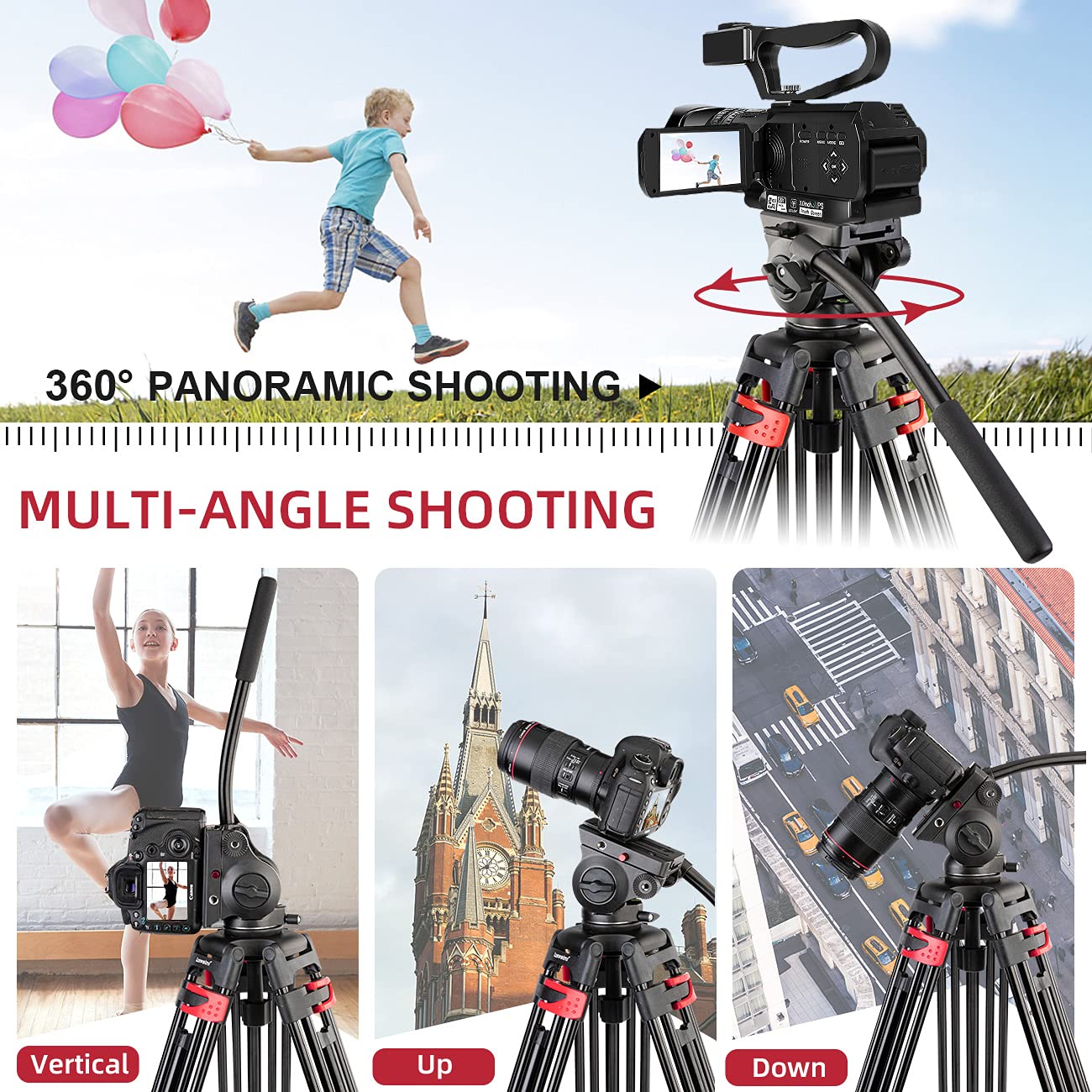 Lusweimi 72 Inch Heavy Duty Aluminum Tripod - Professional Video Camera Stand with 360° Fluid Head, 2 Quick Release Plates & Mid-Level Spreader, Supports 17Lbs for DSLR Cameras - Perfect for Vlogging, Photography, and Film Production
