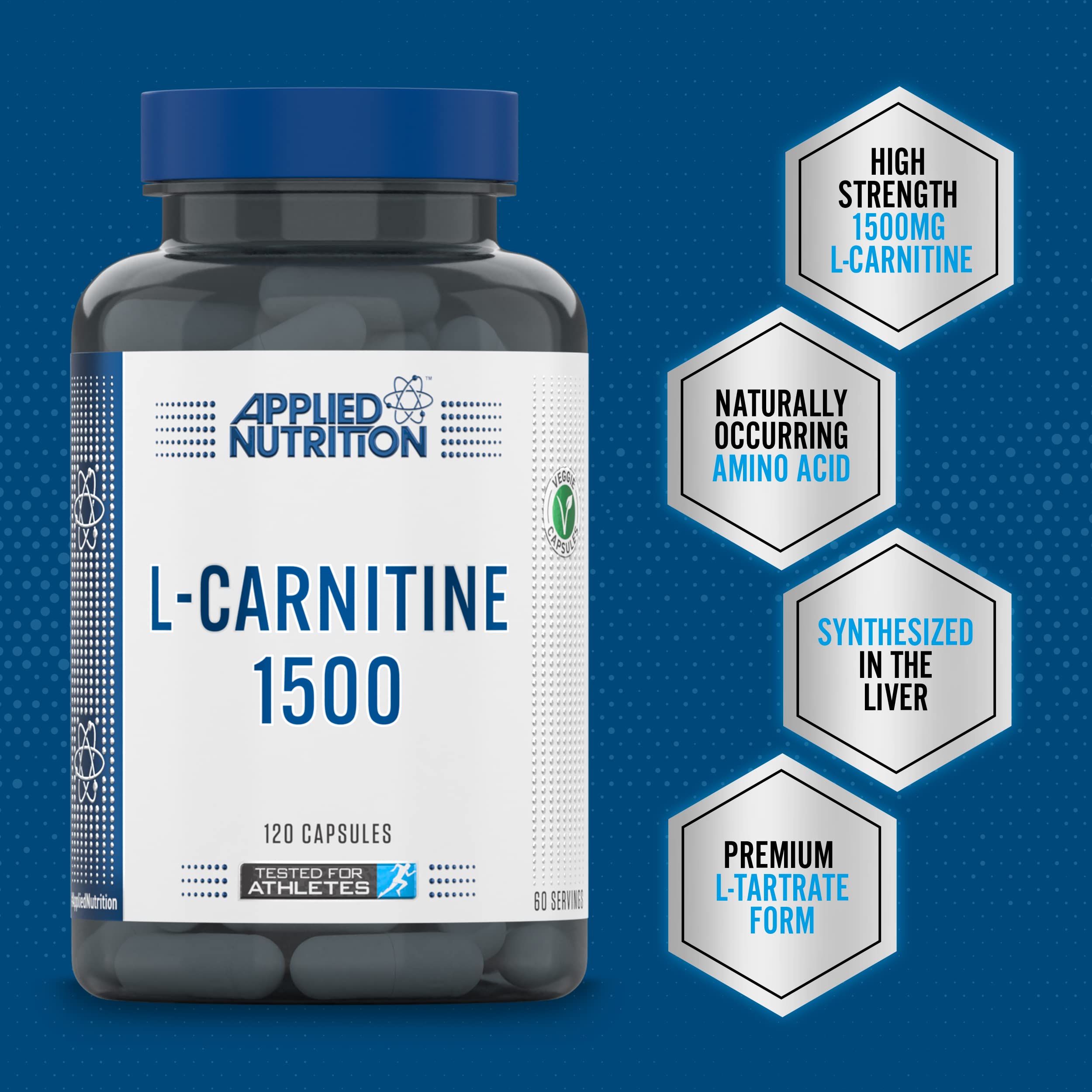 Applied Nutrition L-Carnitine 1500mg - 120 Capsules | Premium Fat Burner & Energy Booster Supplement for Weight Loss, Workout & Athletic Performance