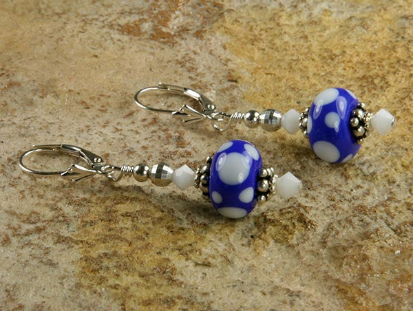 Blue Polka Dot Lampwork Glass Earrings – Handmade Beaded Jewelry for Women, Boho Style Accessories | Perfect for Parties, Weddings & Everyday Wear