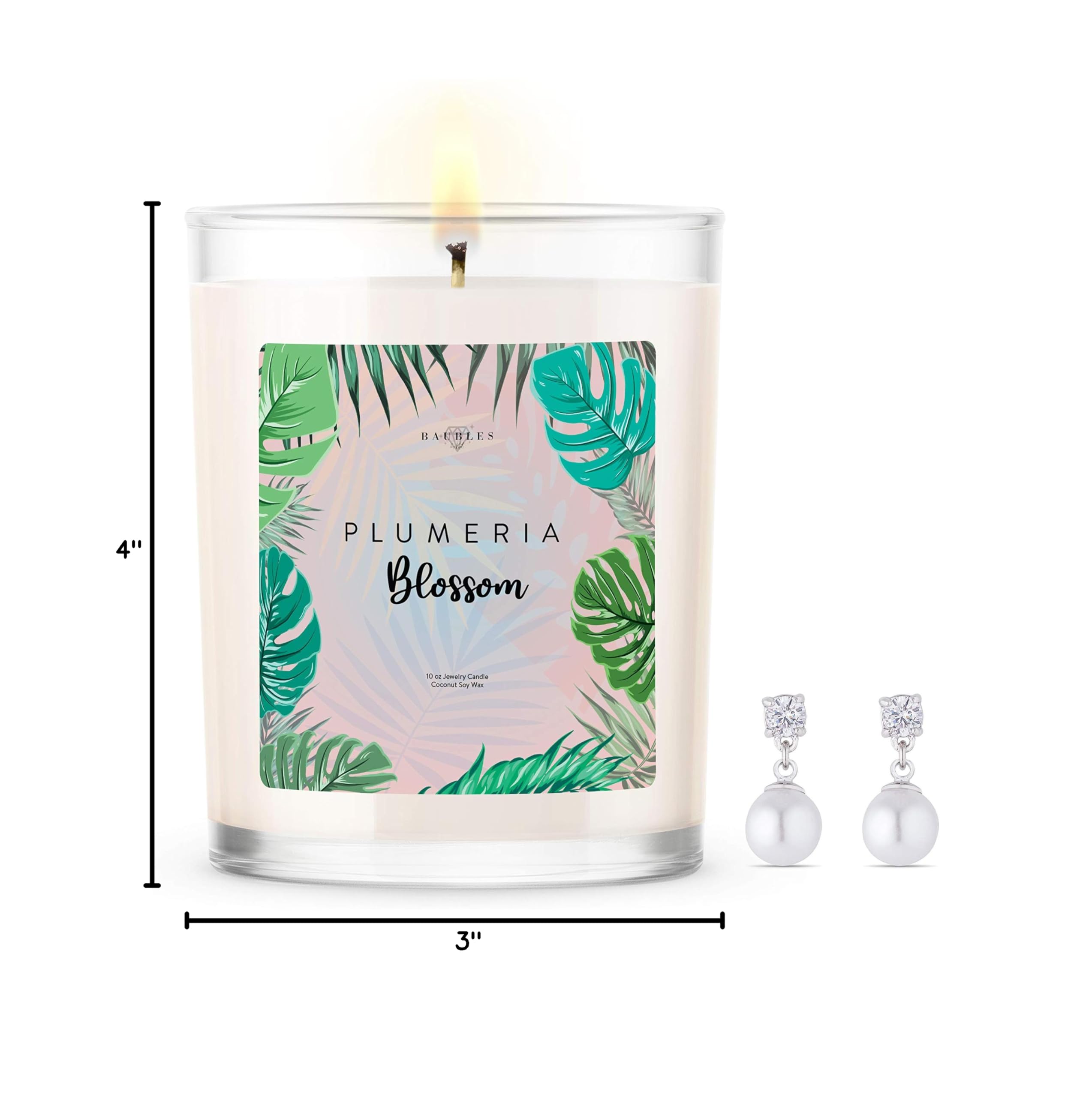 Plumeria Blossom Scented Premium Soy Candle with Surprise Jewelry Gift - 10oz Large Hand-Poured Candle, Parrafin-Free, Made in USA | Perfect for Home Decor, Relaxation & Gift Giving