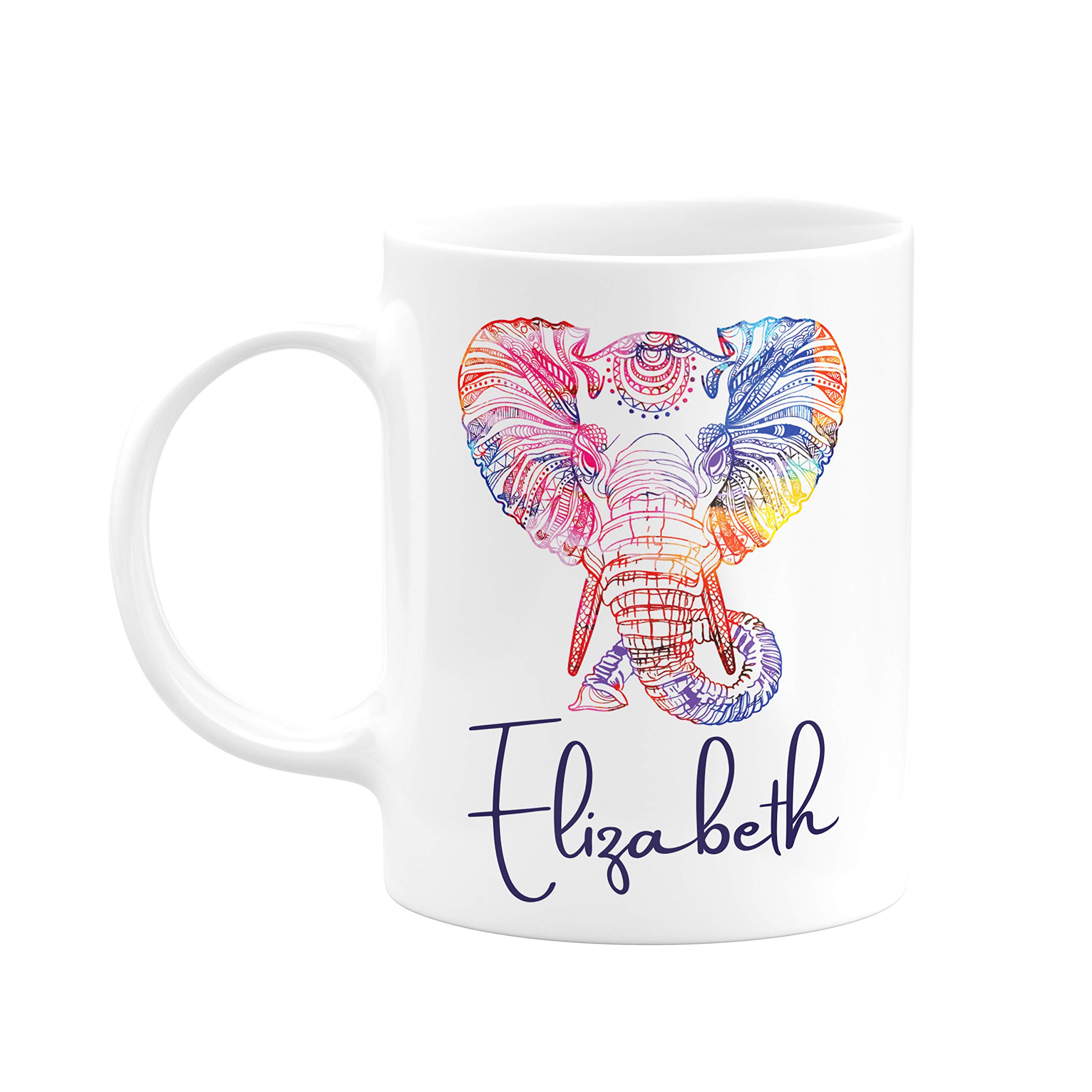 Personalized Elephant Coffee Mug with Name - 11 oz Custom Monogram Ceramic Cup - Unique Birthday & Christmas Gifts for Women & Kids - Perfect for Home, Office & Holiday Gifting