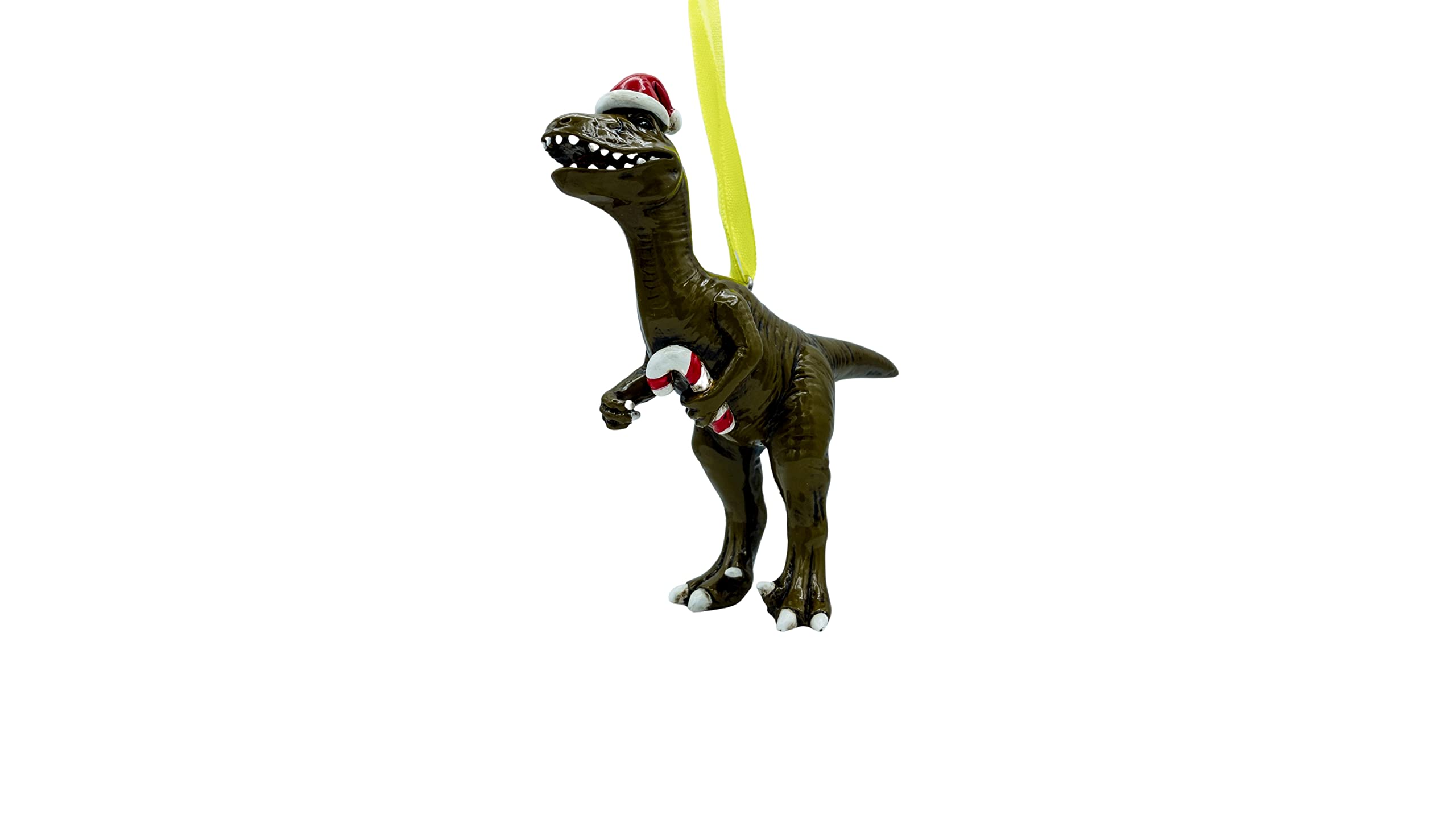 Dinosaur Raptor Christmas Tree Ornament with Candy Cane - Fun Holiday Decor for Kids' Room & Christmas Party Decorations