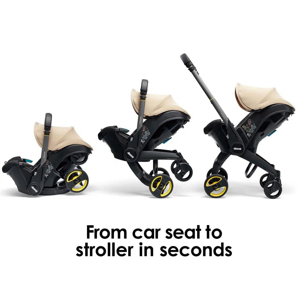 Doona Infant Car Seat & Stroller Combo with Base in Sahara Sand | Lightweight Travel System for Newborns | Perfect for Airports, Road Trips, and Everyday Use
