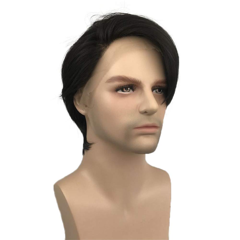 Aimole Short Straight Lace Front Wig for Men - Heat Resistant Synthetic Hair in Natural Black | Perfect for Cosplay, Daily Wear & Costume Parties