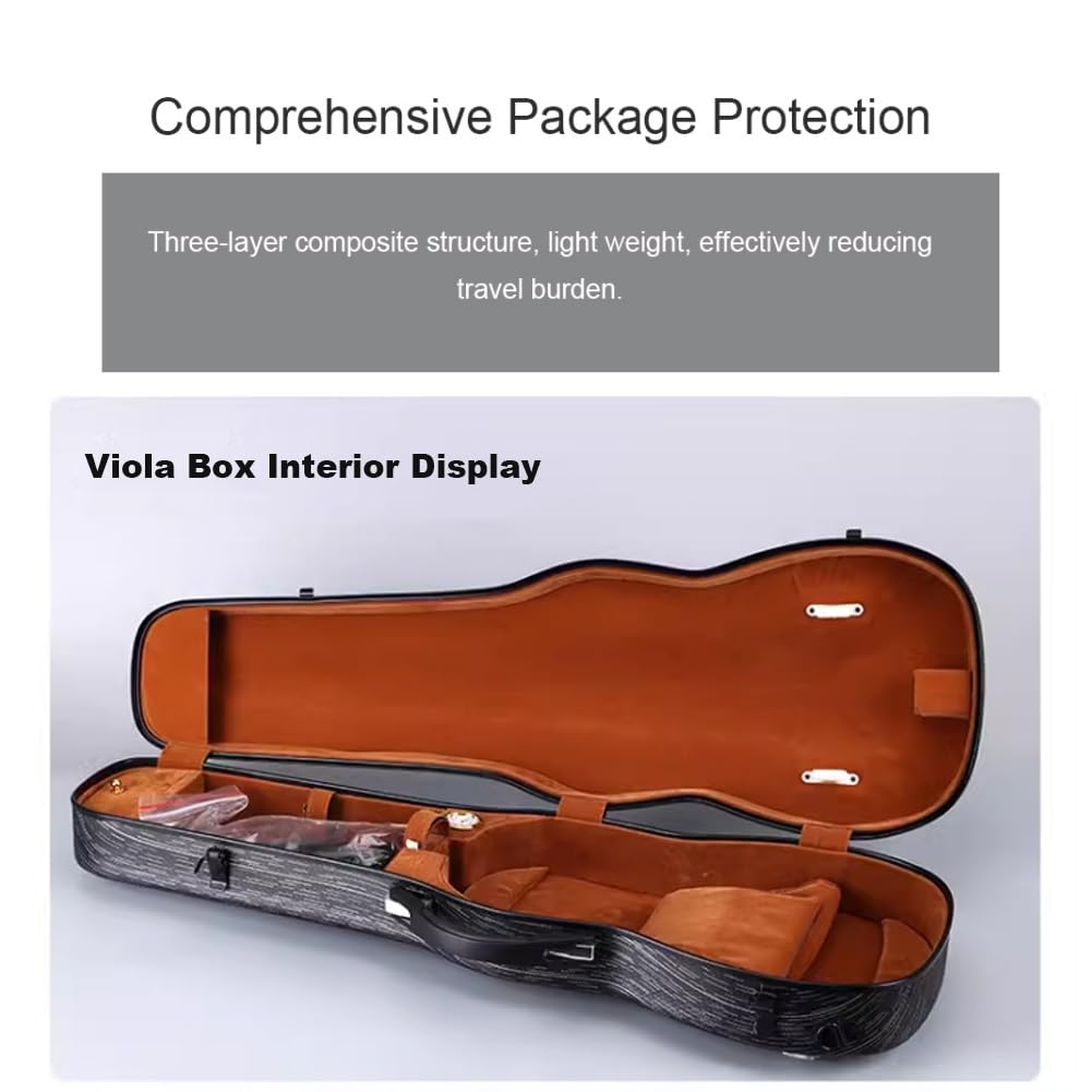 15/16 Inch Professional Carbon Fiber Viola Case - Lightweight Hard Case with Built-in Thermometer & Double Shoulder Straps (Black) - Perfect for Travel, School & Professional Performances