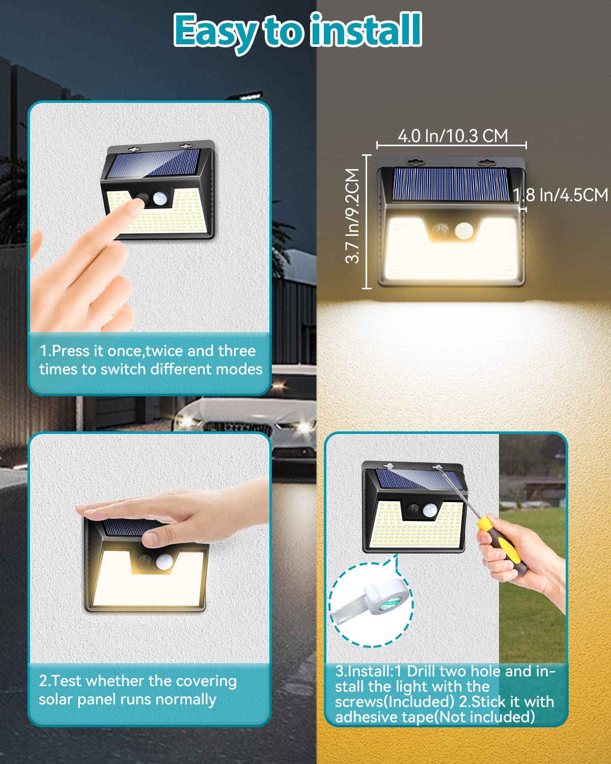 7 Pack Solar Lights Outdoor - 140 LED Motion Sensor Solar Powered Wall Lights with 3 Modes, IP65 Waterproof Wireless for Deck, Fence, Patio & Front Door (Warm White) | Perfect for Garden, Pathway & Backyard Lighting