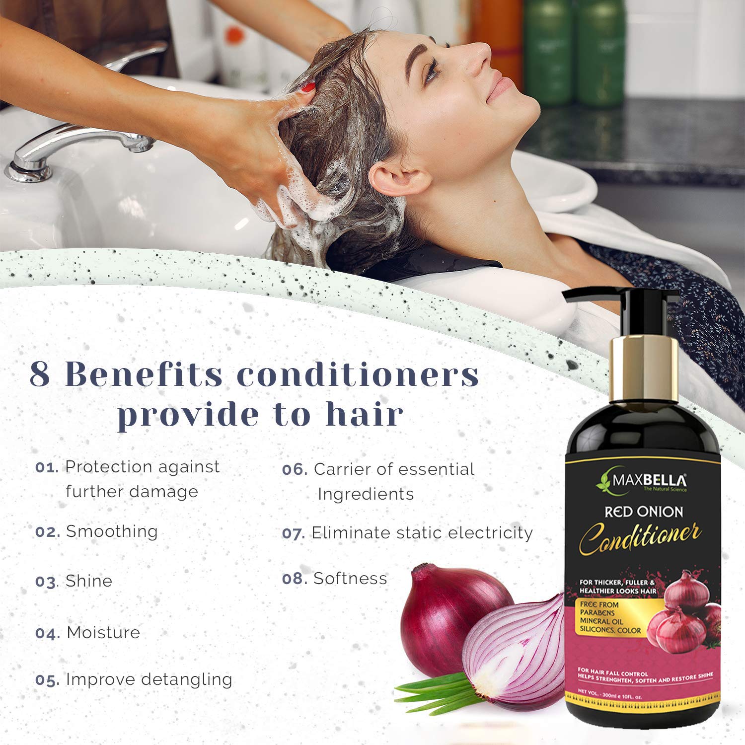 MAXBELLA® Onion Hair Conditioner for Hair Growth & Fall Control - Sulfate, Paraben, Mineral Oil & Silicone Free - 300ml Hair Care for Men & Women - Perfect for Damaged, Dry & Frizzy Hair at Home or Salon Use