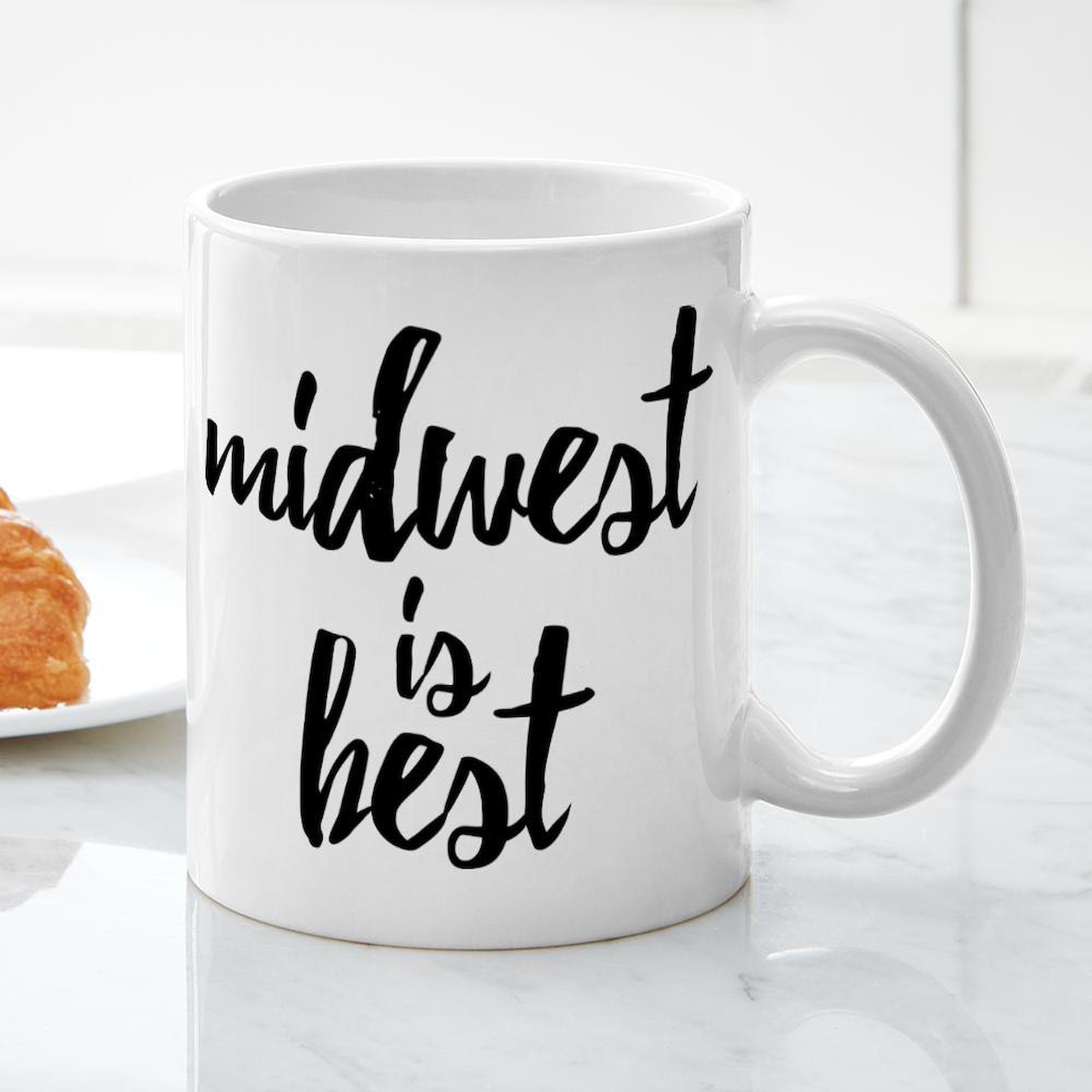 Midwest Is Best 11 oz Ceramic Coffee Mug - 325 ml White Travel Mug for Office, Home & Camping - Funny Gift for Coffee Lovers