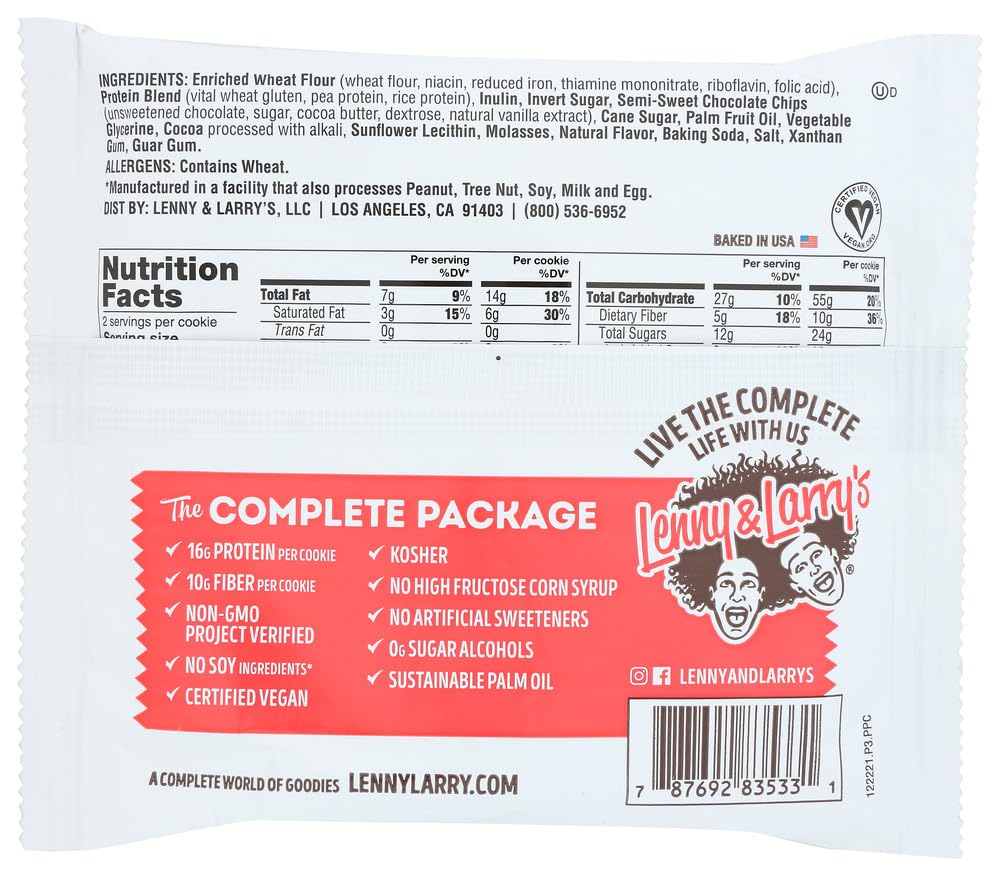 Lenny & Larry's The Vegan Complete Cookie - Double Chocolate Flavor, 12 Cookies (Pack of 2) | Plant-Based Protein Snack for Fitness, Office & On-The-Go Lifestyle