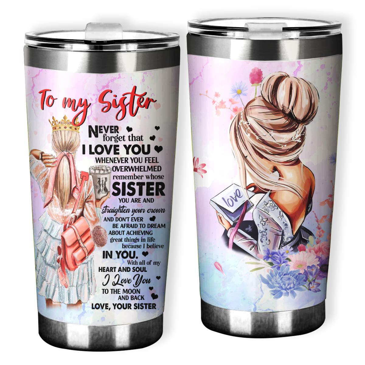 **20oz Stainless Steel Insulated Tumbler with Lid - Perfect Gift for Sister, Birthday, Christmas, Valentine's Day & Graduation - Travel Mug for Coffee, Tea & Cold Drinks**