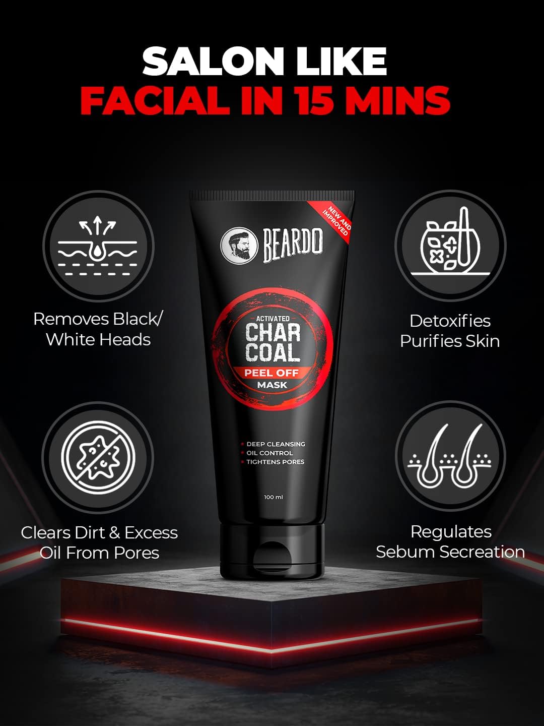 Beardo Activated Charcoal Peel Off Face Mask for Men - 100g Deep Cleansing Mask for Oily Skin | Detoxifying & Blackhead Removal | Glowing Skin Care | Perfect for Daily Skincare Routine & Spa Night