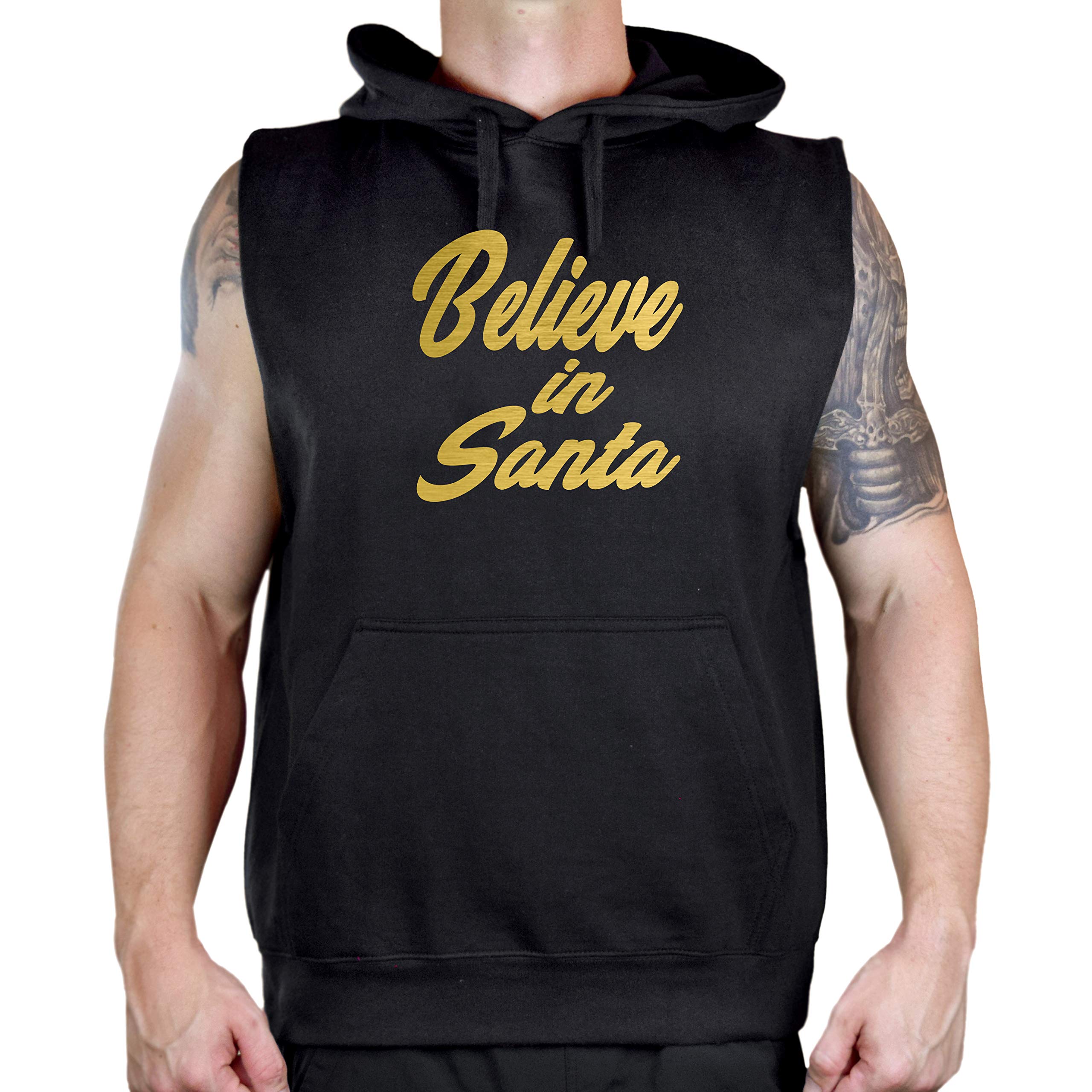 Men's Black Sleeveless Hoodie Vest with Gold 