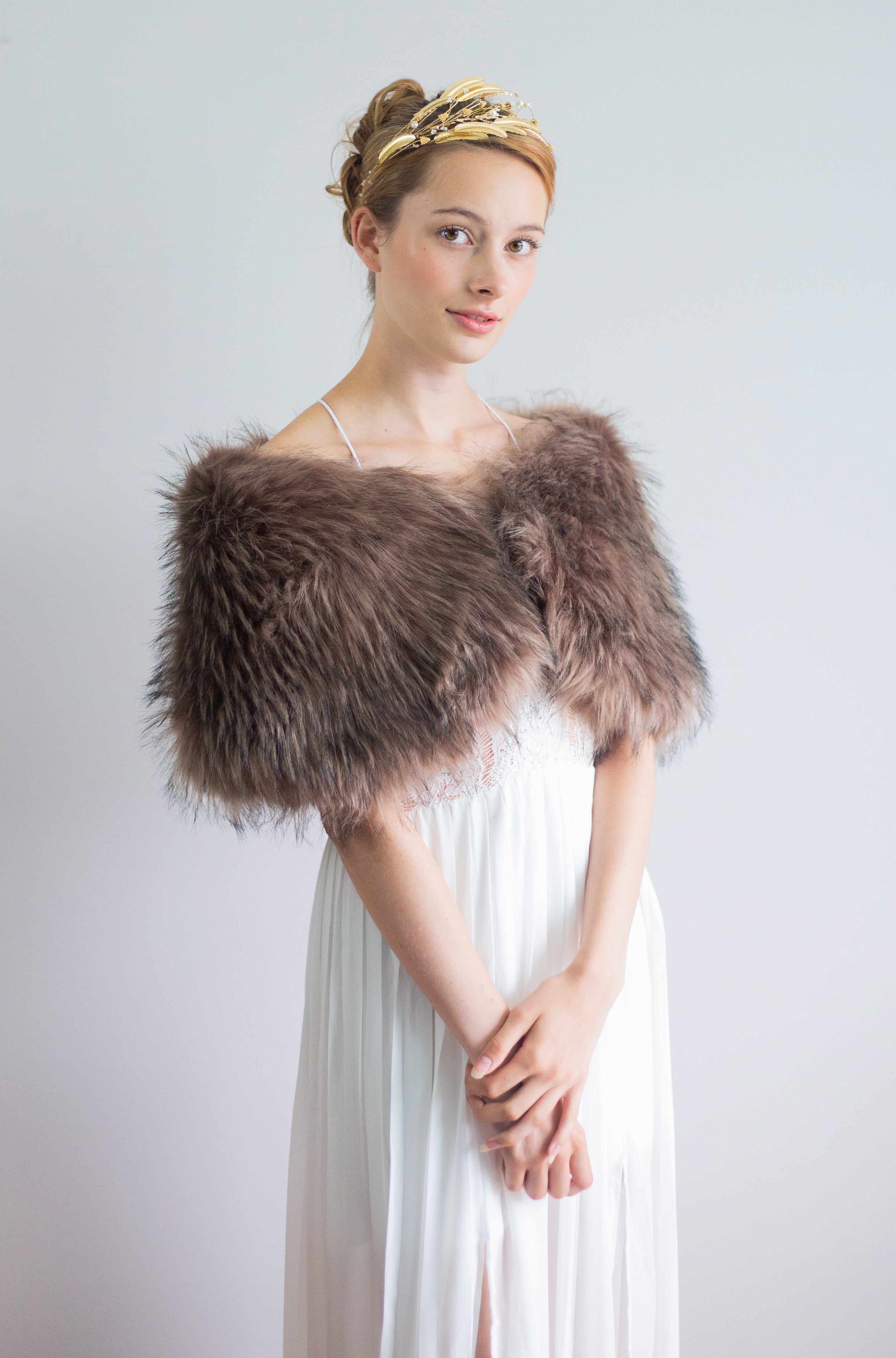Luxury Brown Fur Wrap Shawl for Women - Soft & Warm Winter Fashion Accessory (Serena DBrw02) - Perfect for Parties, Weddings & Cold Weather Outfits
