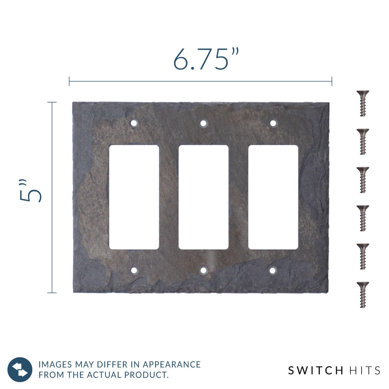 Decorative 3 Gang GFCI Rocker Switch Plate Cover - Recycled Vermont Slate Wall Plate (6.75