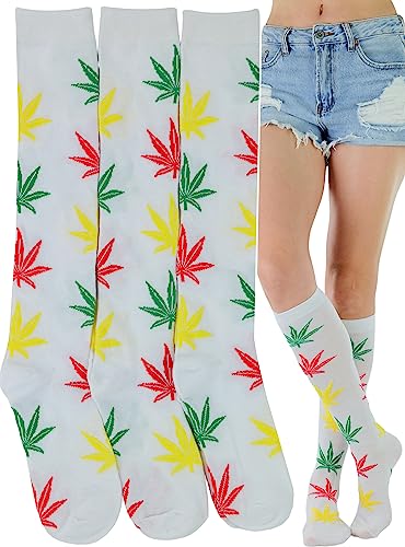 3 Pack: White W/ Rasta Colored Leaves