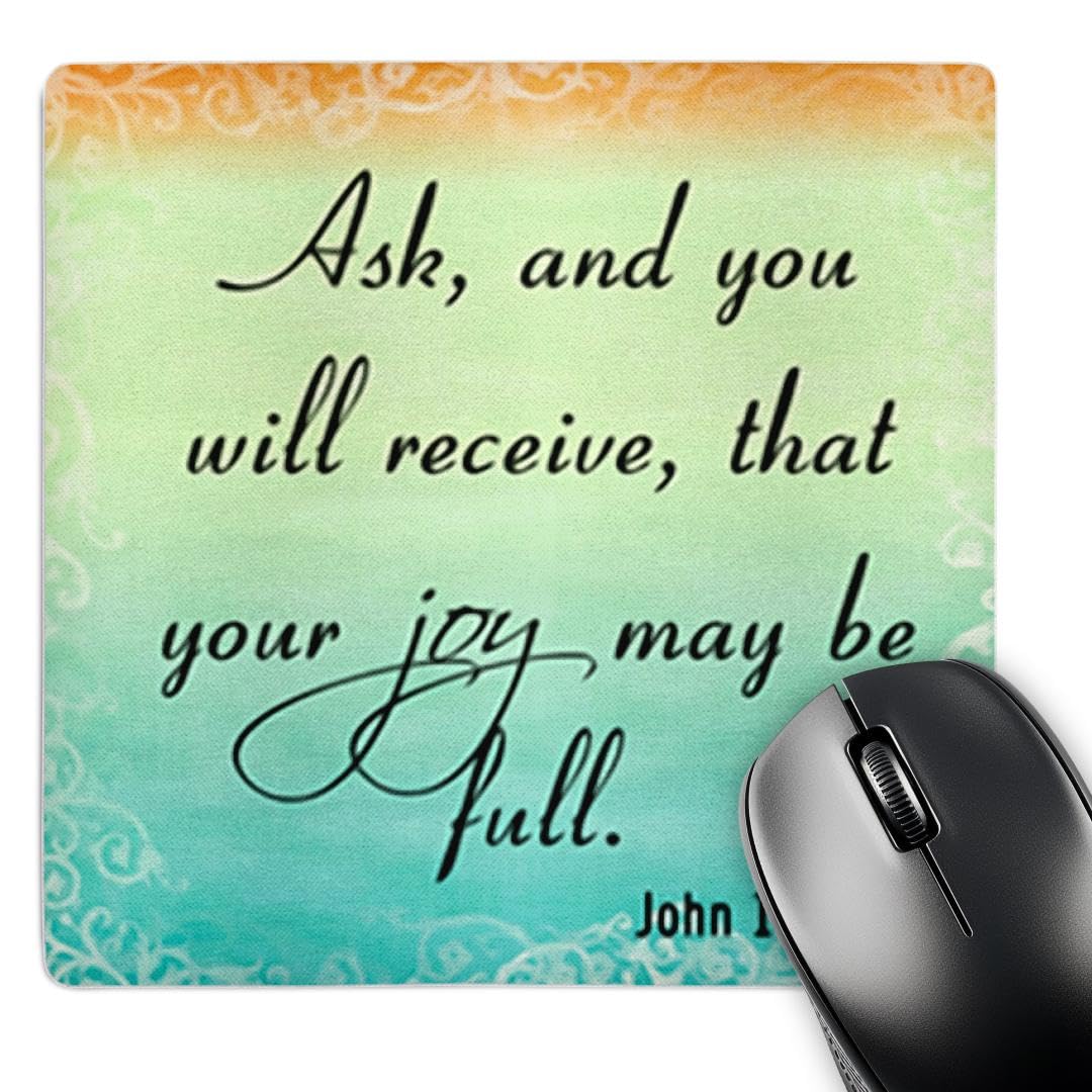 John 16:24 Gradient Pastel Bible Verse Christian Inspirational Mouse Pad - 8x8 Inches Non-Slip Desk Mat for Office, Prayer & Bible Study - Perfect Gift for Christians (mp_150078_1)