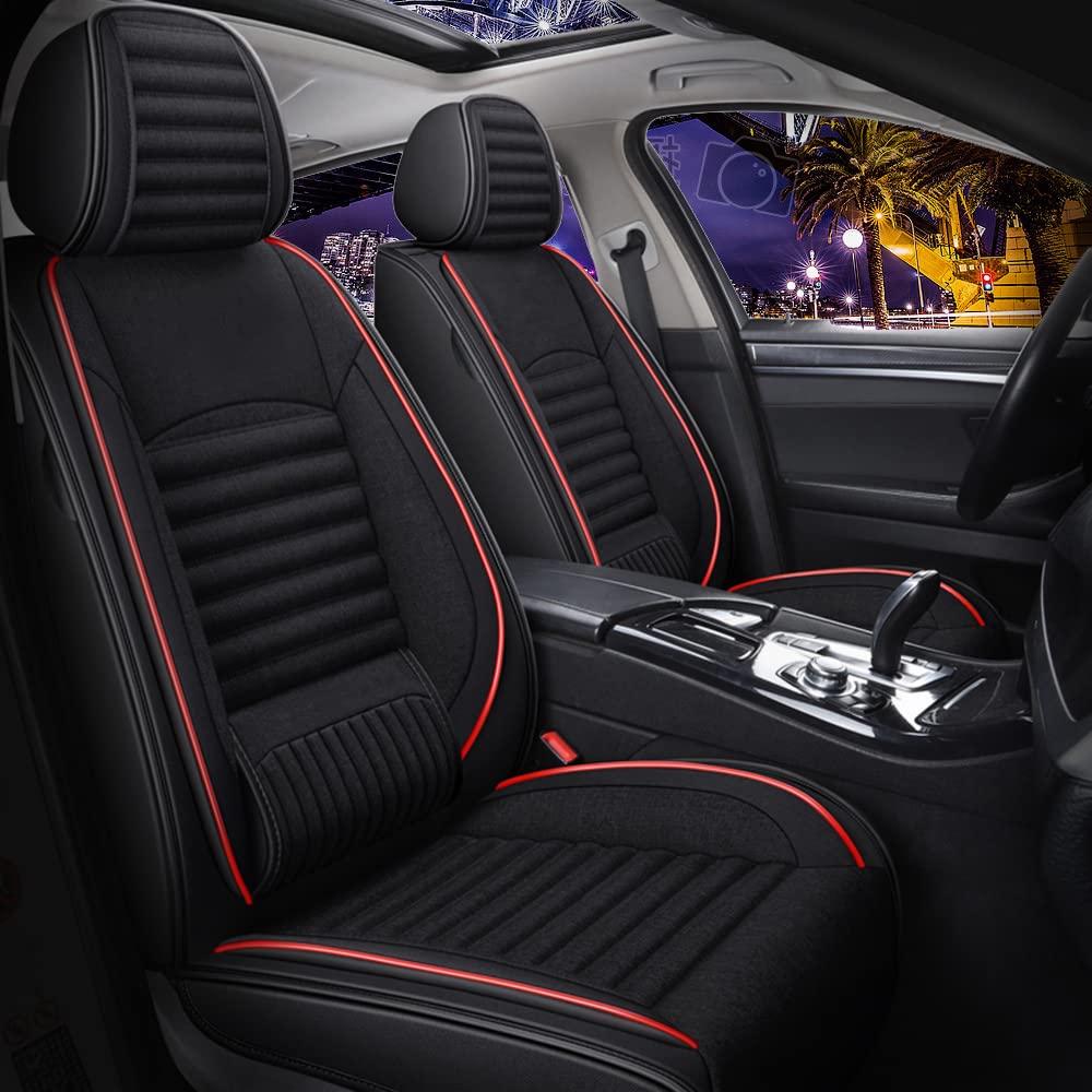 Premium Custom Fit Car Seat Covers for 2018-2023 Nissan Kicks - Full Set Linen Seat Cushion with Airbag Compatibility (Red & Black) | Durable Protection & Comfort for Daily Commute, Road Trips & Family Travel
