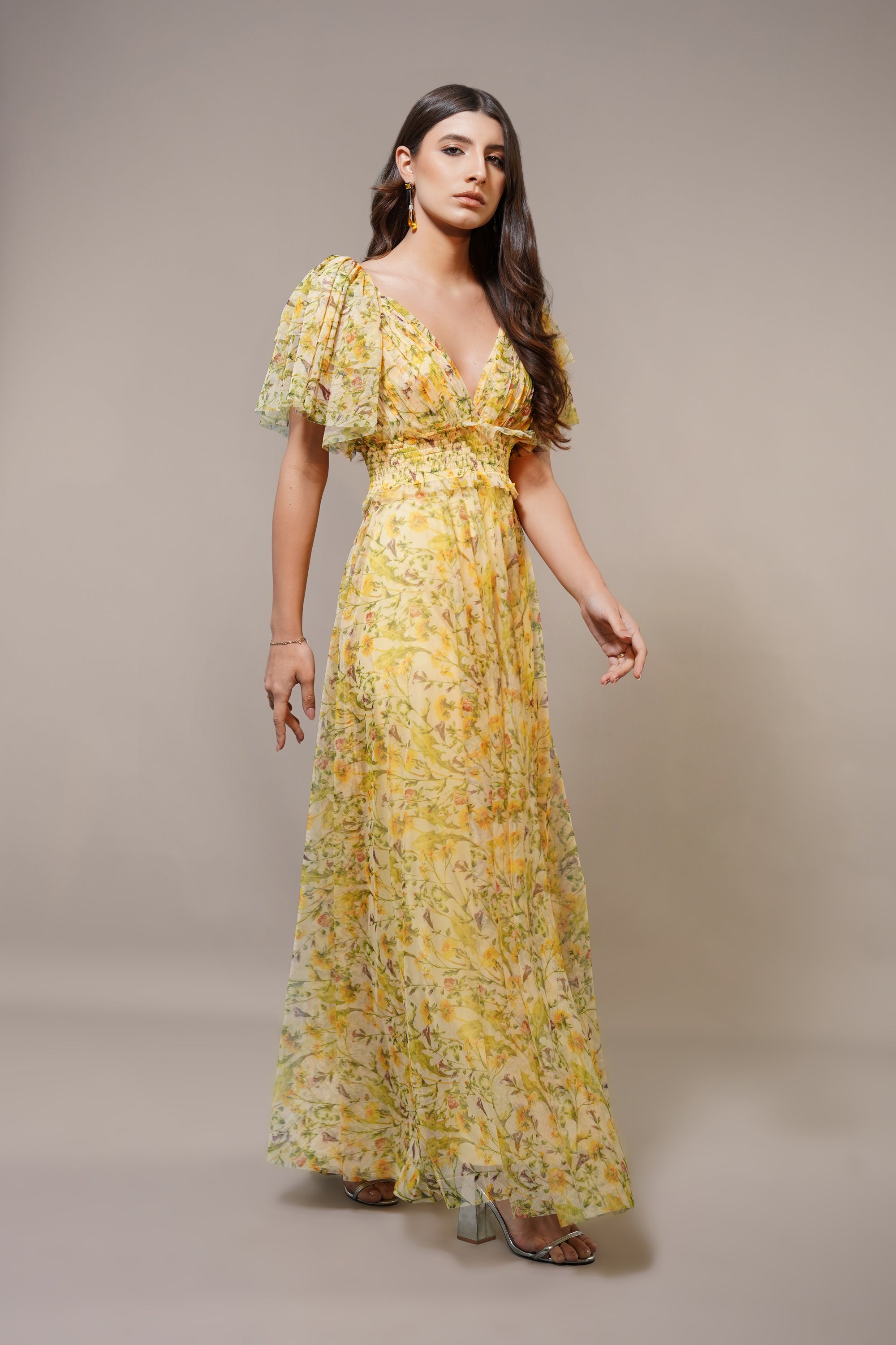 Shelby Yellow Printed Maxi Dress for Women - Flowy Summer Beach Dress with Pockets, Boho Chic Long Dress for Vacations, Parties & Date Nights