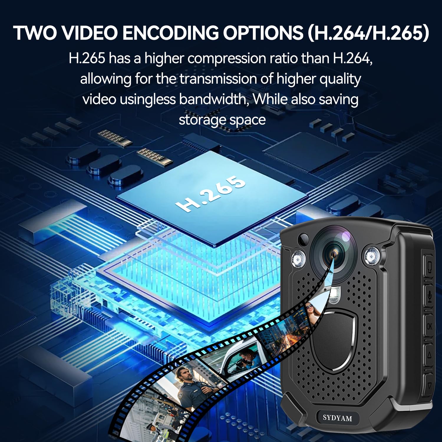 SYDAYM-F1 64GB 4K Body Camera with 10-12 Hours Recording, IP68 Waterproof Police Body Cam with Audio Video & H.265 Codec - Ideal for Security Guards, Law Enforcement, and Daily Patrols