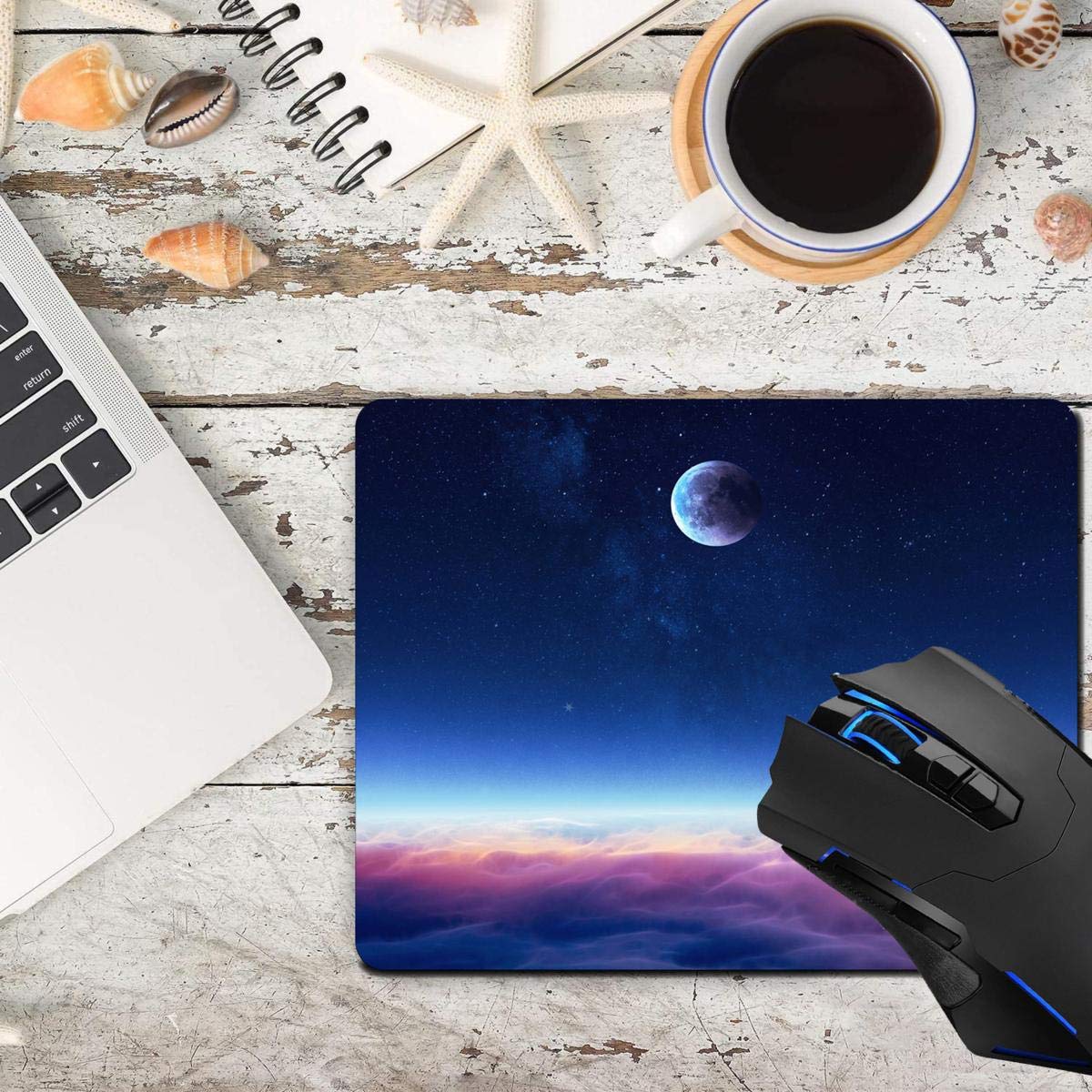 Galaxy Moon Mouse Pad - Non-Slip Rubber Base Computer Mousepad for Laptop & PC Gaming - Perfect for Office, Home & Gaming Setup