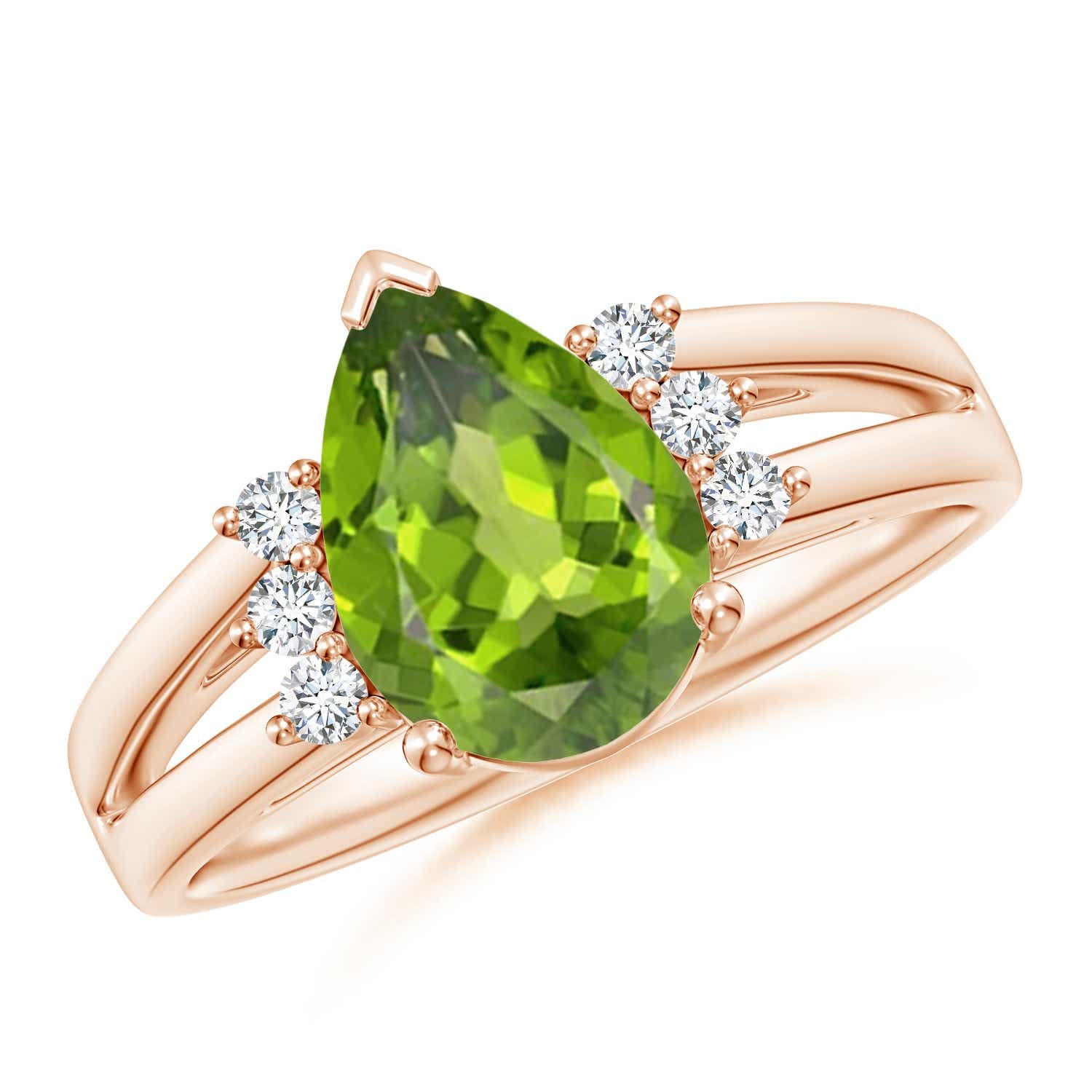 Natural Pear Peridot Ring with Triple Diamond Accents - 10x7mm Genuine Peridot Gemstone, Sterling Silver Jewelry for Women - Perfect for Engagement, Anniversary & Everyday Elegant Wear