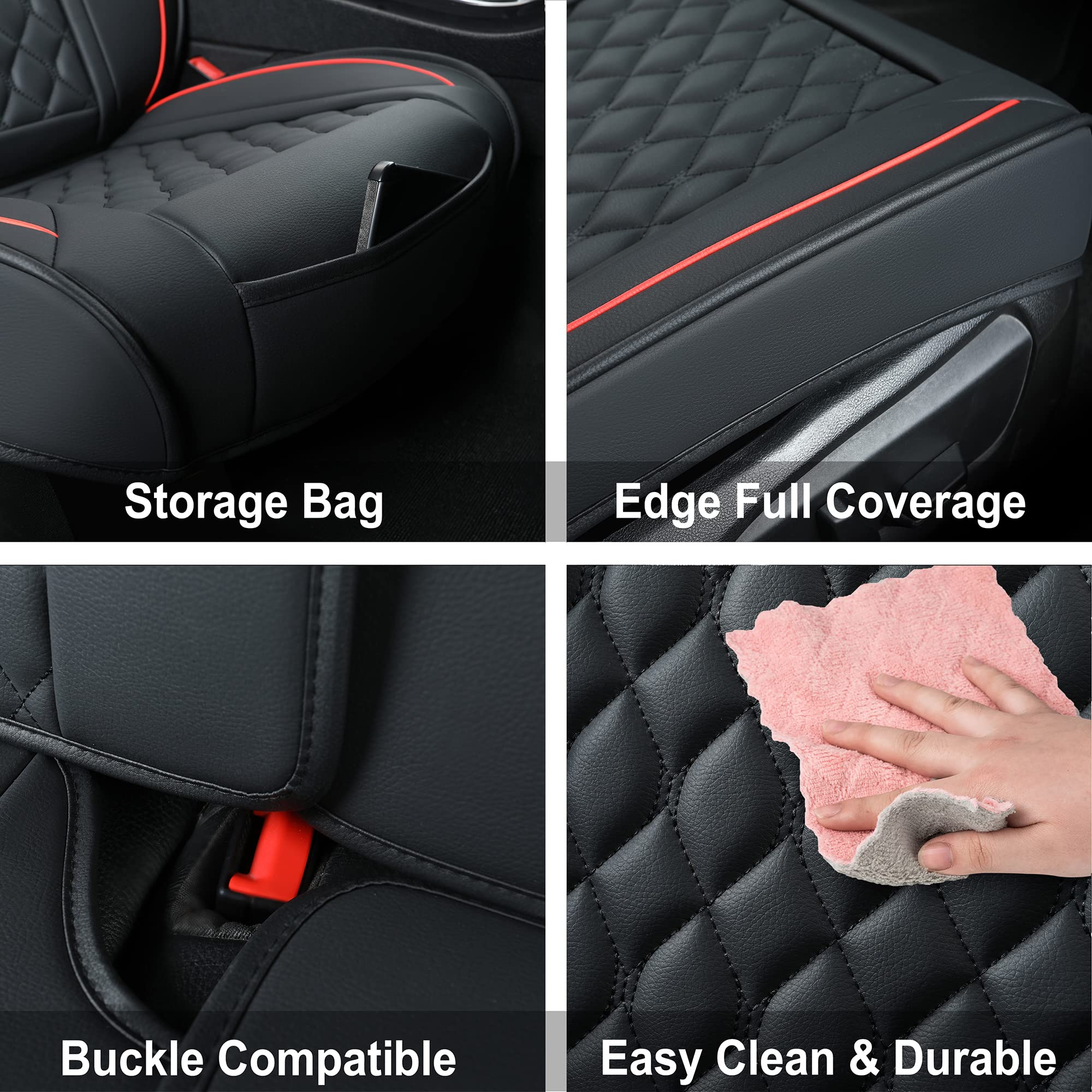 Universal Car Seat Covers Full Set - Faux Leather Auto Cushion for Most Cars, SUVs, Sedans & Trucks (5-Passenger, Black/Red) | Perfect for Road Trips, Daily Commutes & Family Protection