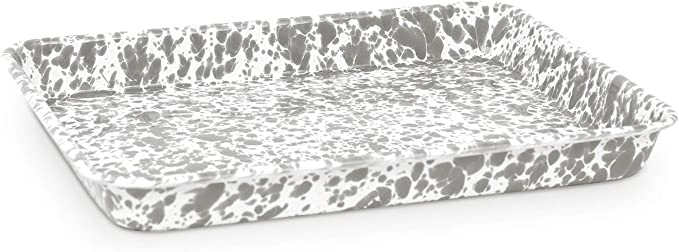 Crow Canyon Small Rectangle Enamel Tray - Gray Marble Design | Durable & Stylish Serving Tray for Dining, Kitchen, or Home Decor | Perfect for Entertaining, Parties & Everyday Use