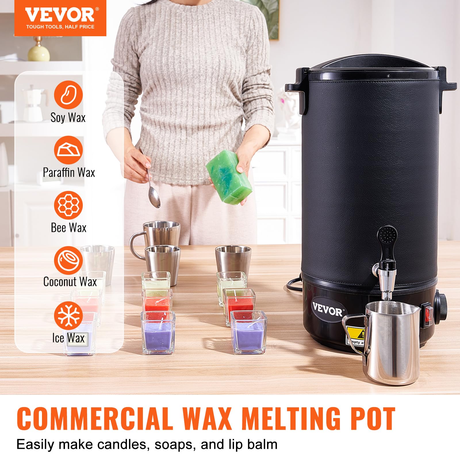 VEVOR 10L Extra Large Electric Wax Melting Pot for Candle Making - 9-Level Temperature Control, Easy Pour Spout & Clean Design - Perfect for DIY Candle, Soap, Cream Production at Home or Business (Ideal for Small Batch Crafting & Beauty Product Manufacturing)