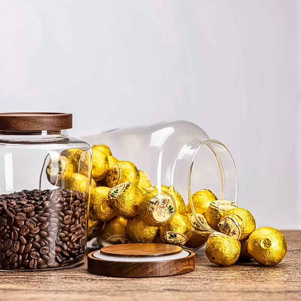 Premium Hector Glass Jars with Airtight Wooden Lids - 16oz Mason Jars for Kitchen Storage, Pantry Organization & DIY Crafts - Perfect for Honey, Spices, Tea, Coffee & Homemade Gifts