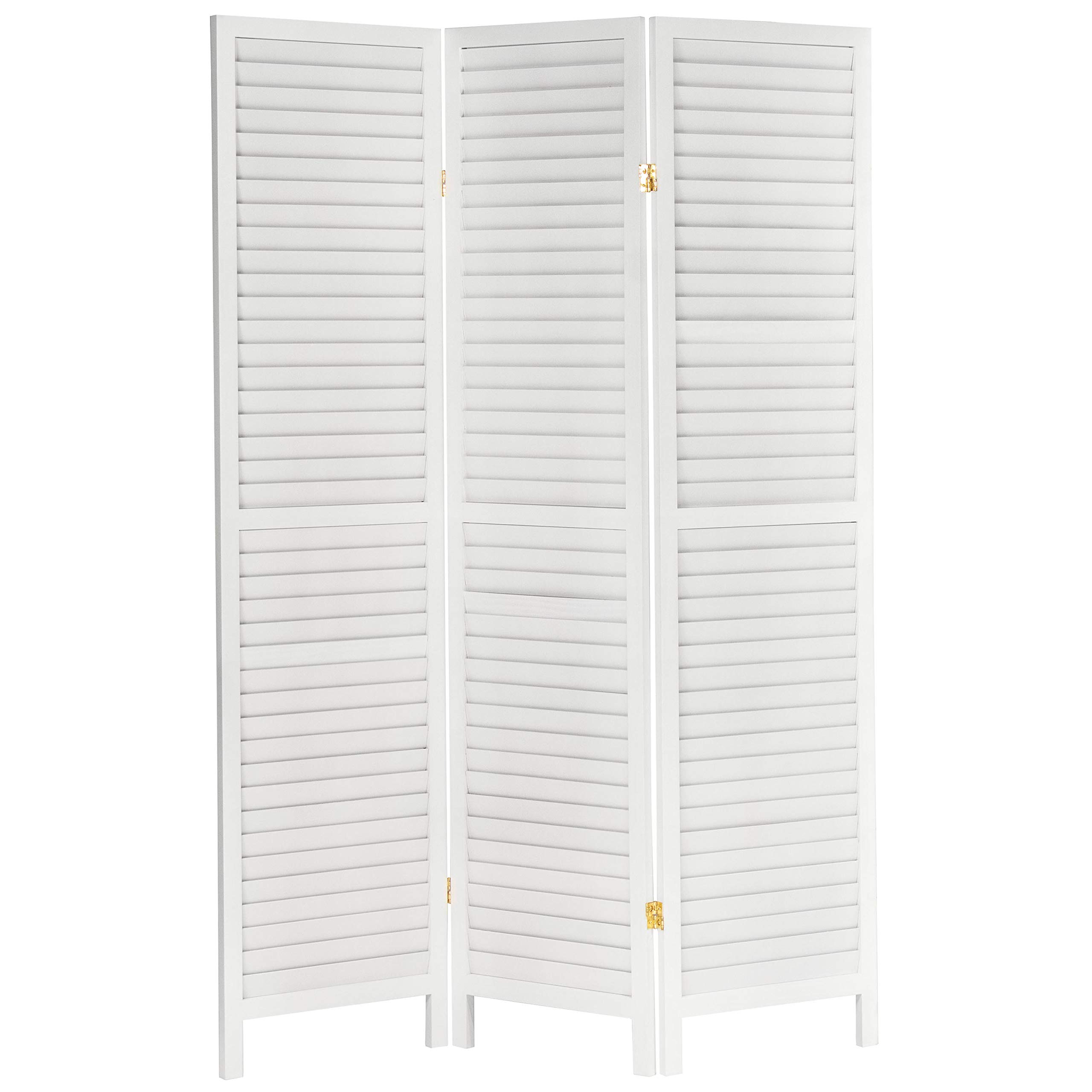 6 ft. Tall White Wooden Louvered Room Divider - 3 Panel Folding Privacy Screen for Home Office, Bedroom & Living Room Separation