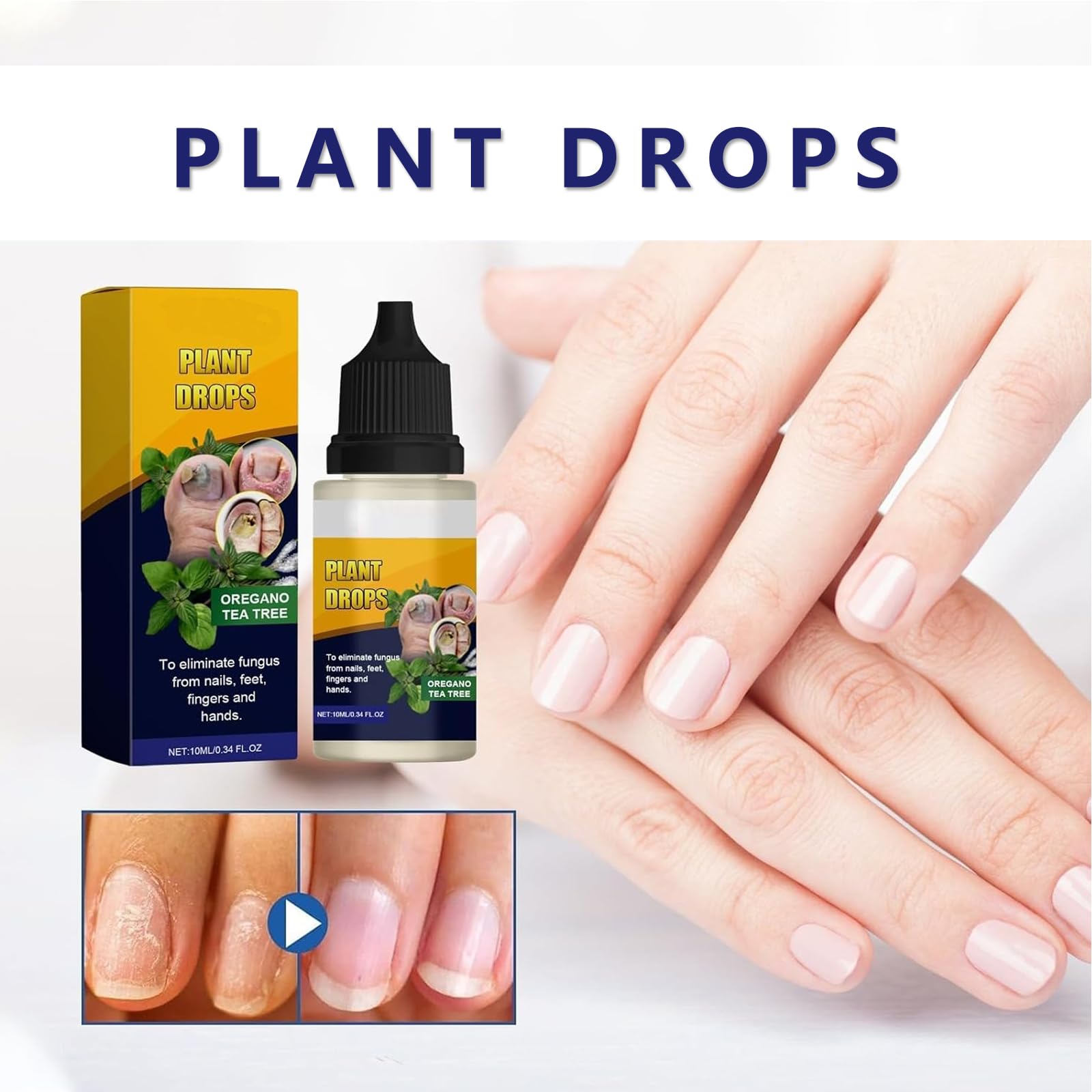 **Organic Plant Drops for Nail & Toenail Care - Oregano Tea Tree Oil Blend (10ml/0.34 Fl.oz, 2-Pack) - Natural Fungus Treatment for Stronger, Healthier Nails - Perfect for Pedicures & At-Home Nail Care**