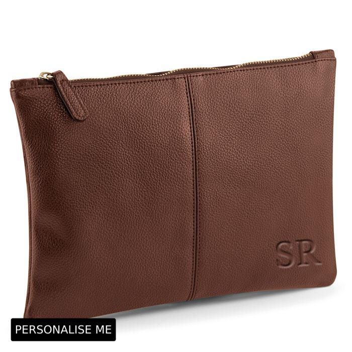 Carnaby Embossed Monogram Leather Pouch - Stylish Initial Tonal Cosmetic Bag for Women | Perfect for Travel, Makeup Storage & Weekend Essentials Organization