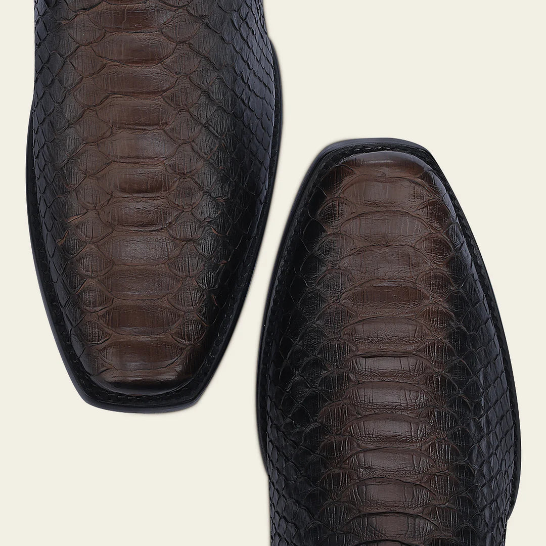 1J0APH Genuine Python Skin Western Cowboy Boots for Men - Premium Chocolate Brown Leather Rodeo & Country Style Footwear for Riding, Dancing & Outdoor Adventures