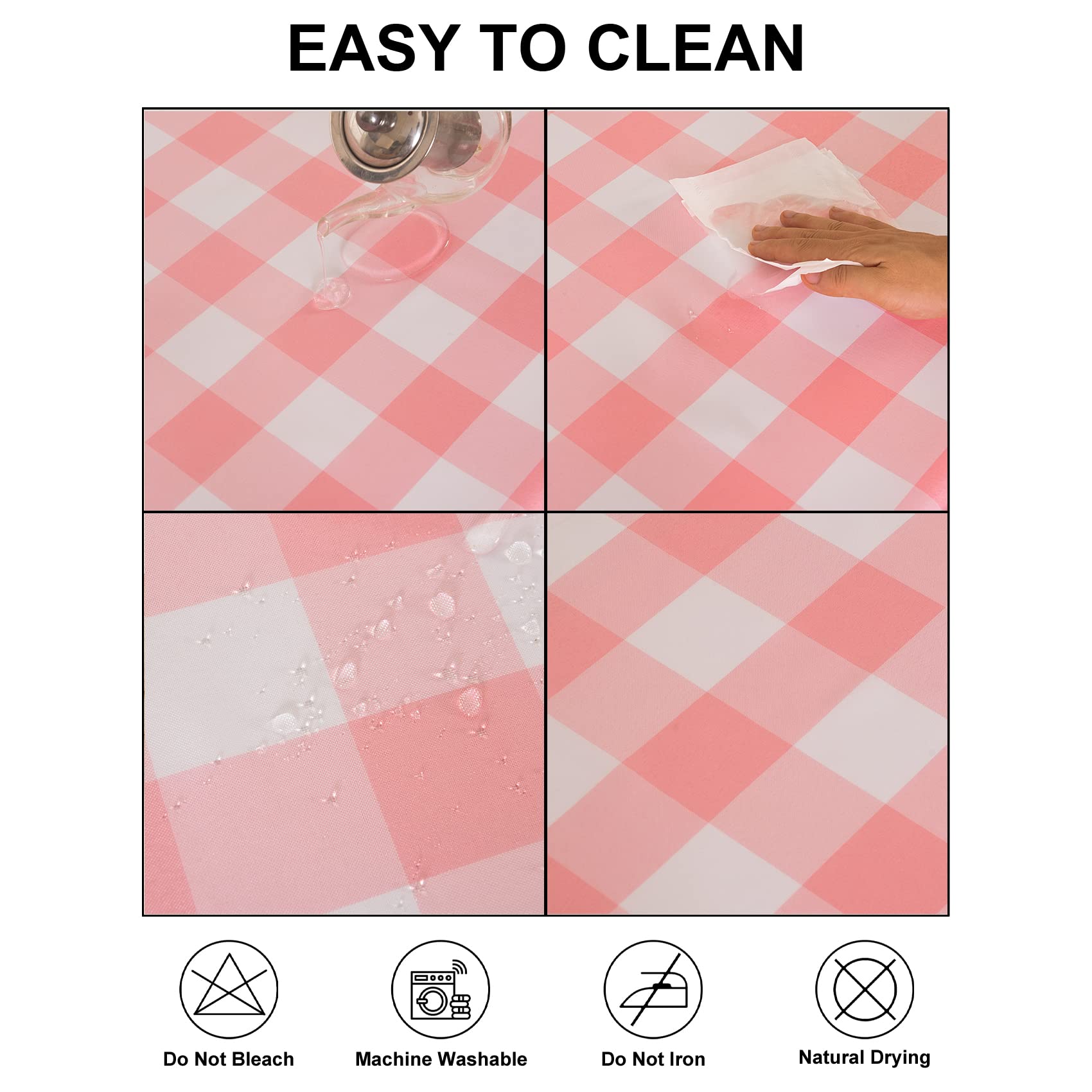 2 Pack Waterproof Polyester Checkered Tablecloth 60x84 Inch - Oil & Stain Resistant Rectangular Table Cover for Outdoor Picnics, Parties, BBQs, and Dining (Pink & White) | Perfect for Patio, Garden, and Indoor Decor