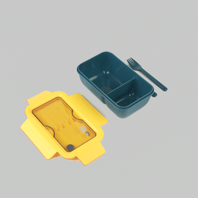 Bento Tek 29 oz BPA-Free Microwave Safe Lunch Box with Fork & Spoon - Blue & Yellow (7.75