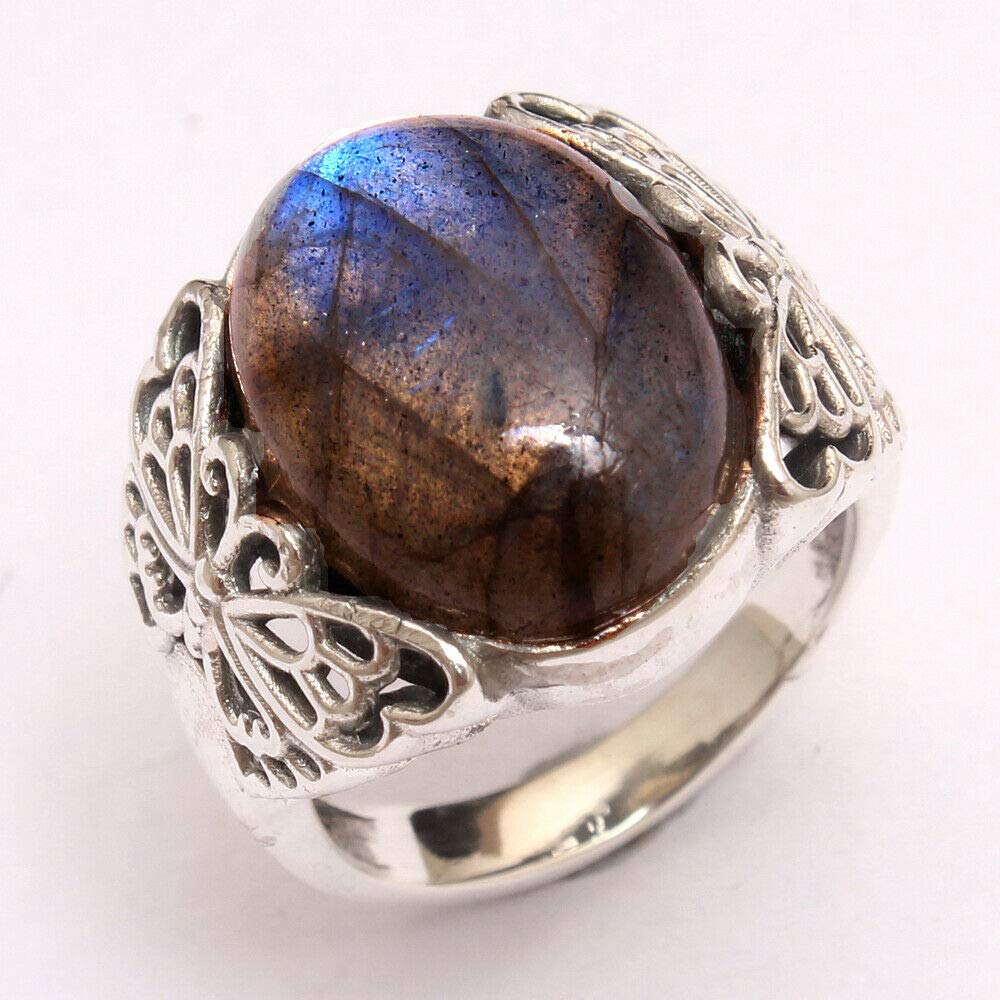 Labradorite 925 Sterling Silver Rings for Women | Blue Gemstone Bridesmaid Jewelry | Oval Bezel Set Statement Rings | Handmade Wedding Party Gift | Perfect for Bridal Shower, Anniversary & Special Occasions