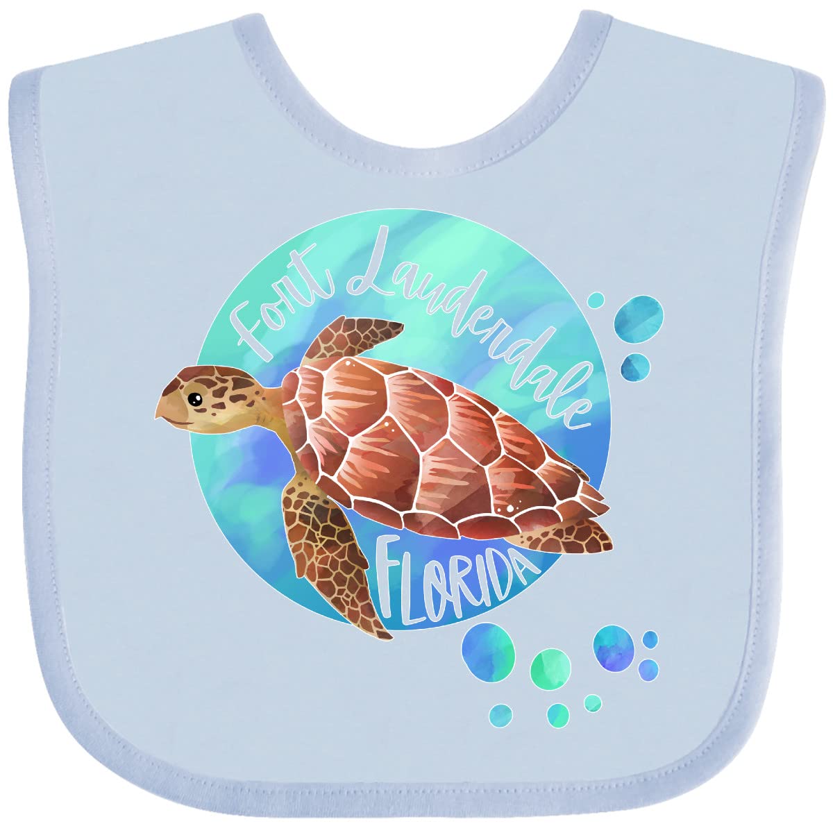 Inktastic Fort Lauderdale Florida Sea Turtle Swim Design Baby Bib - Cute Bubble Print for Newborns & Infants | Perfect for Beach Trips, Pool Parties & Summer Outfits